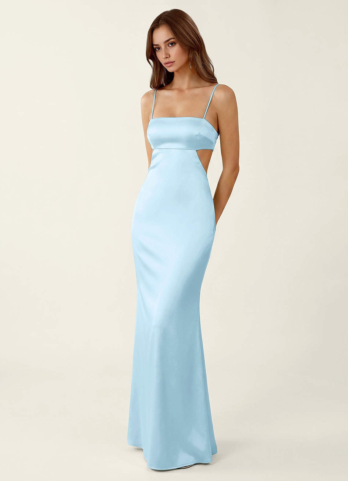 Mariannella Mermaid Open-Back Satin Prom Dress in Sky Blue