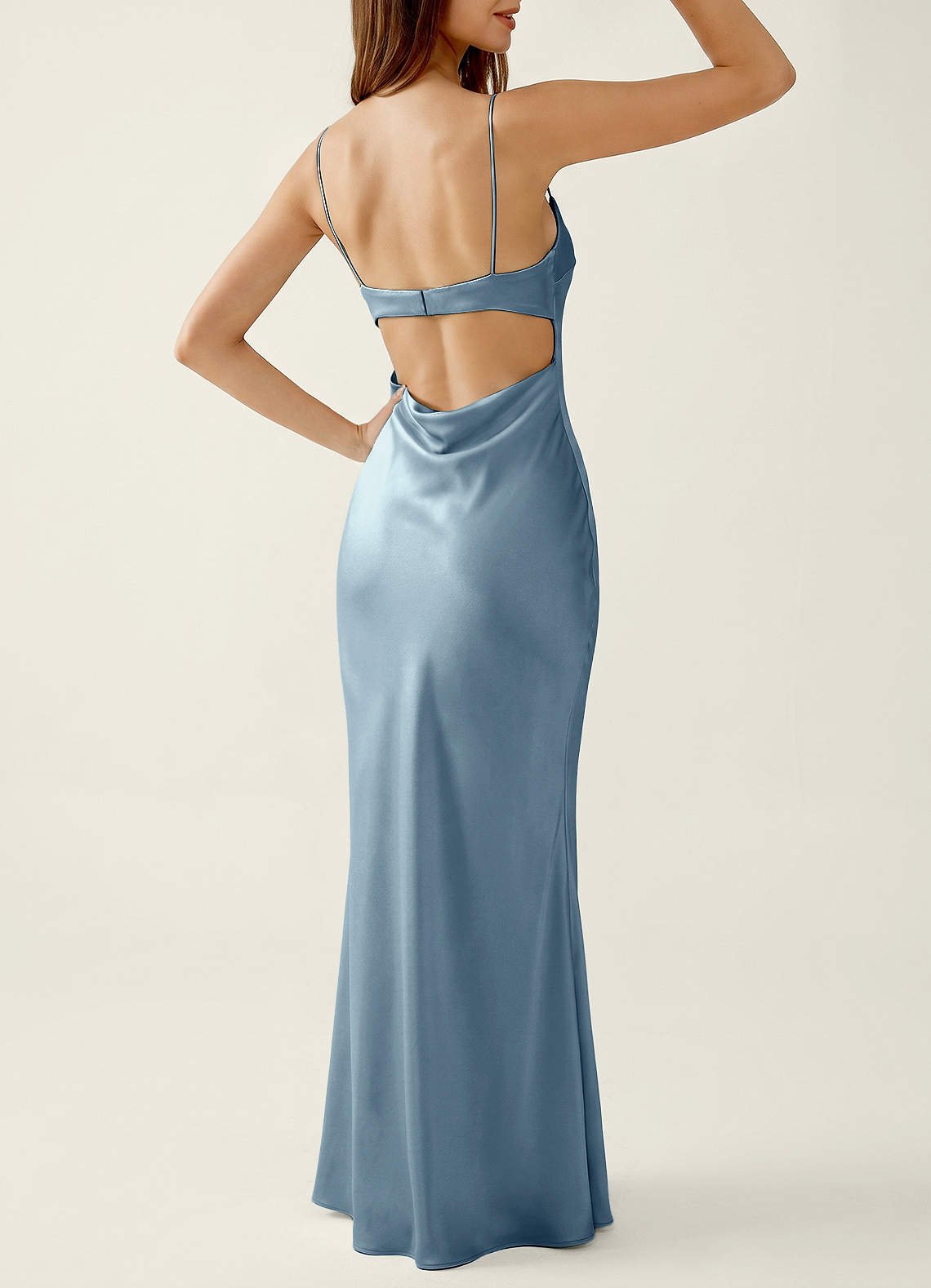 Mariannella Mermaid Open-Back Satin Prom Dress in Powder Blue