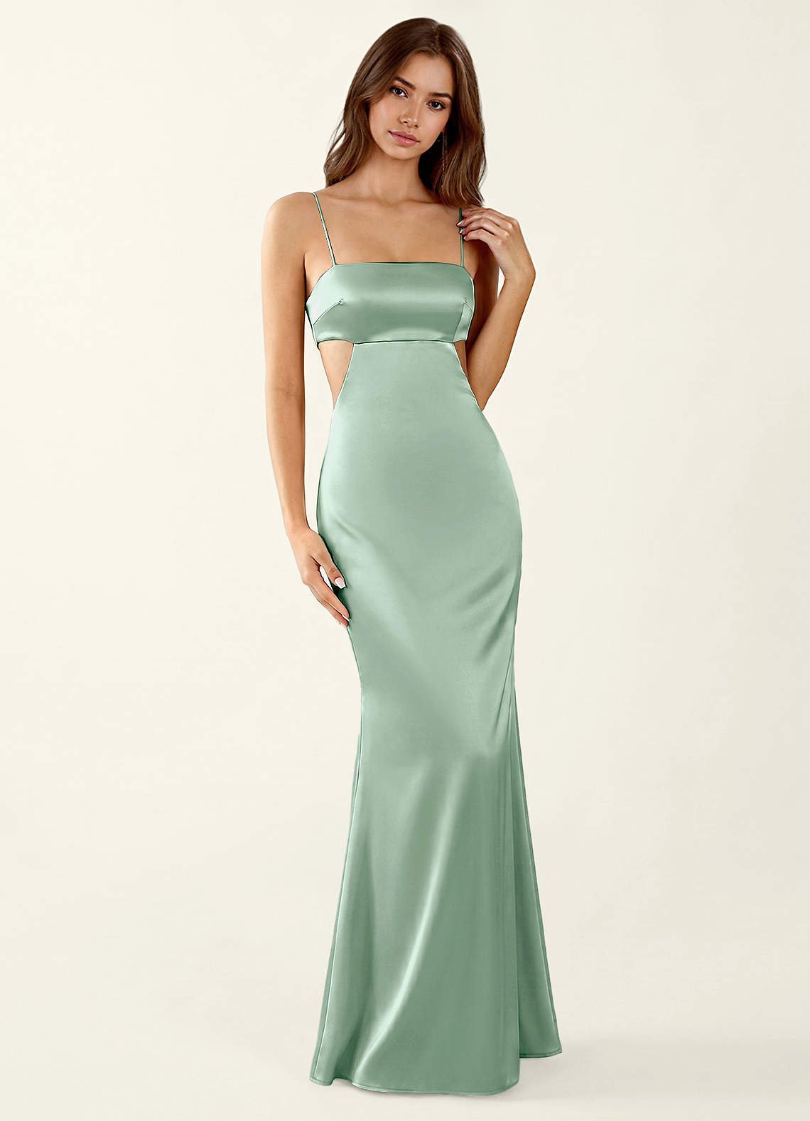 Mariannella Mermaid Open-Back Satin Prom Dress in Haze Pink