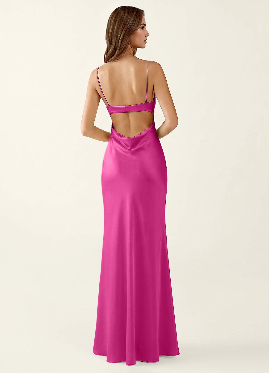 Mariannella Mermaid Open-Back Satin Prom Dress in Hot Pink