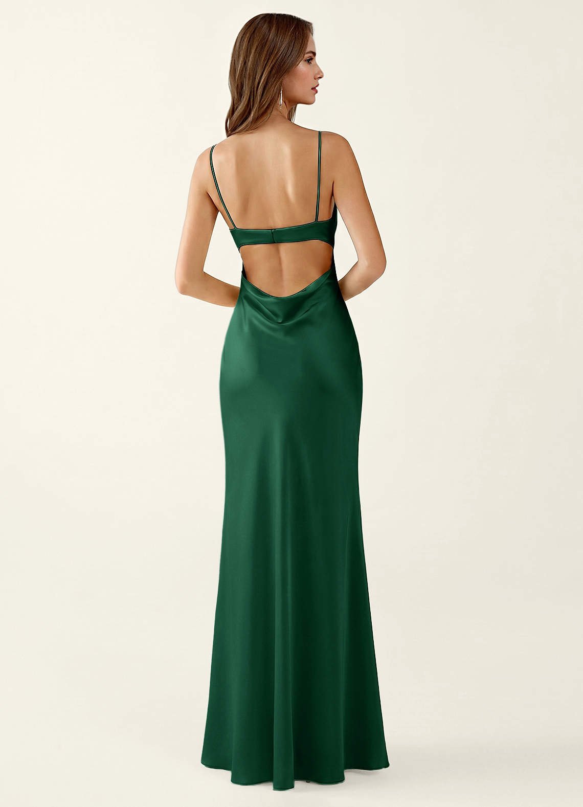 Mariannella Mermaid Open-Back Satin Prom Dress in Emerald Green
