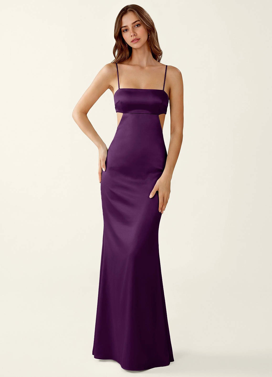 Mariannella Mermaid Open-Back Satin Prom Dress in Grape