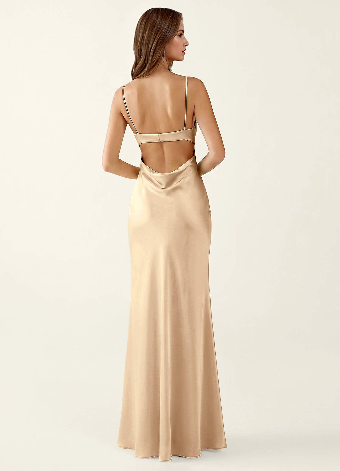 Mariannella Mermaid Open-Back Satin Prom Dress in Champagne