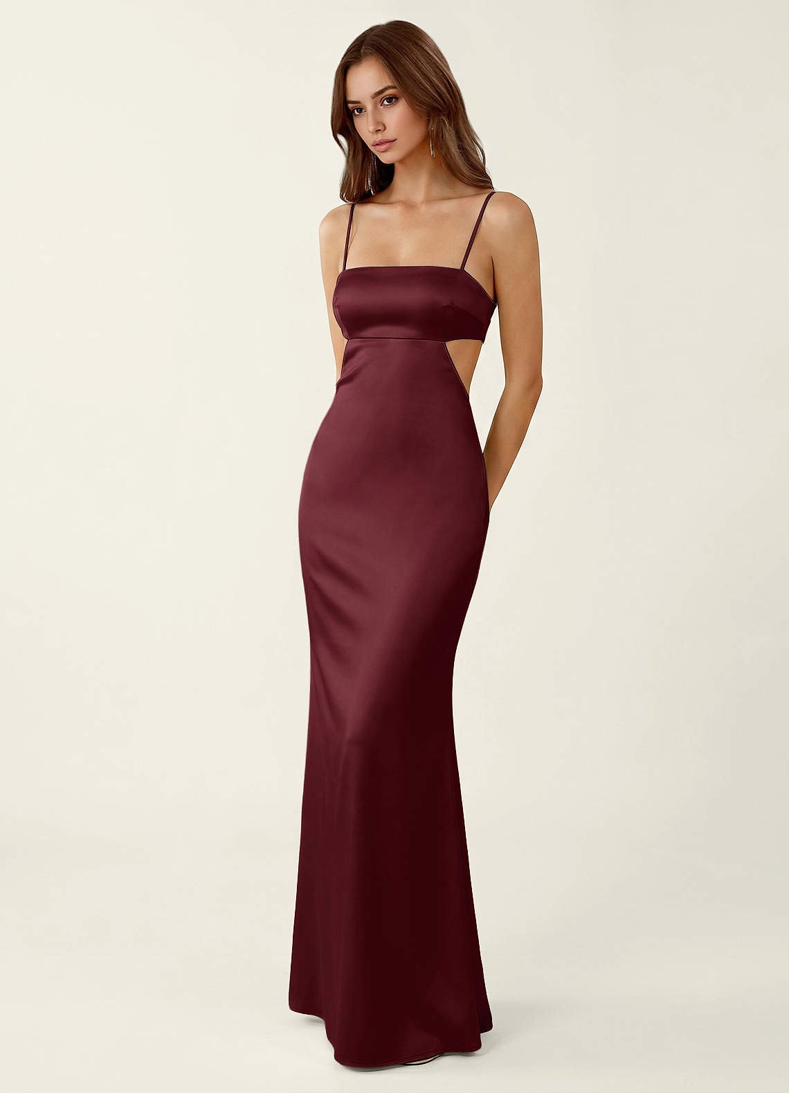 Mariannella Mermaid Open-Back Satin Prom Dress in Wine