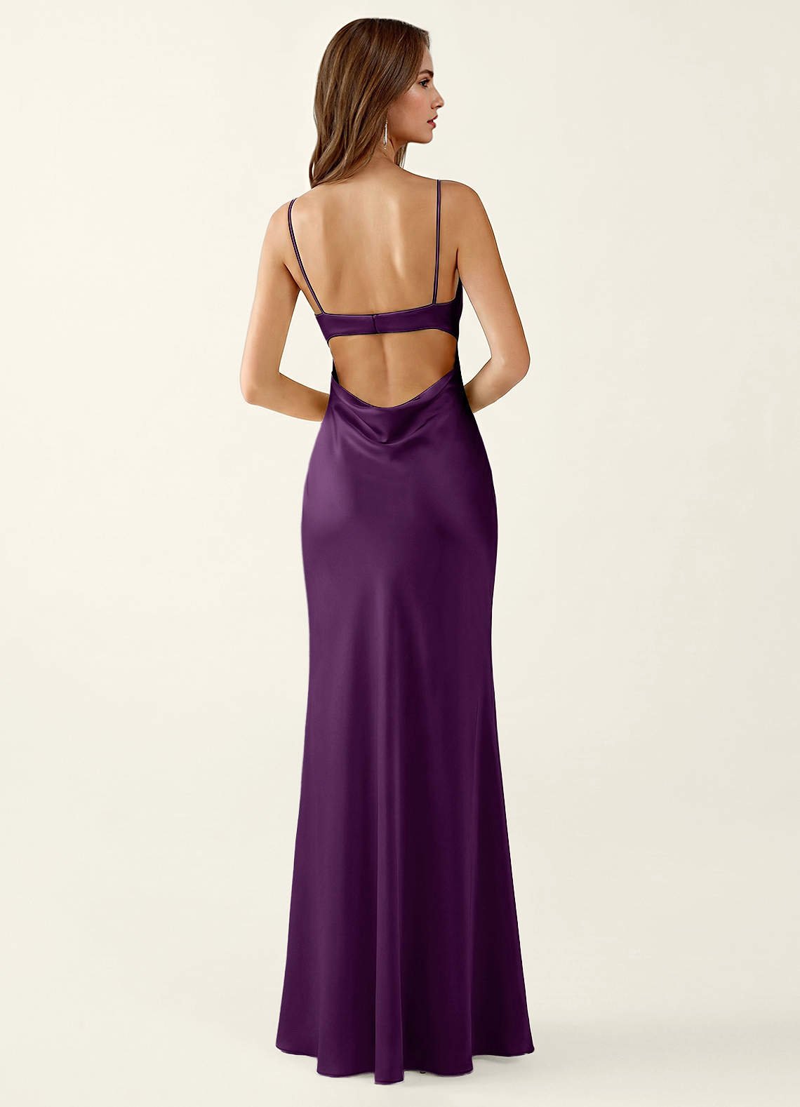Mariannella Mermaid Open-Back Satin Prom Dress in Grape