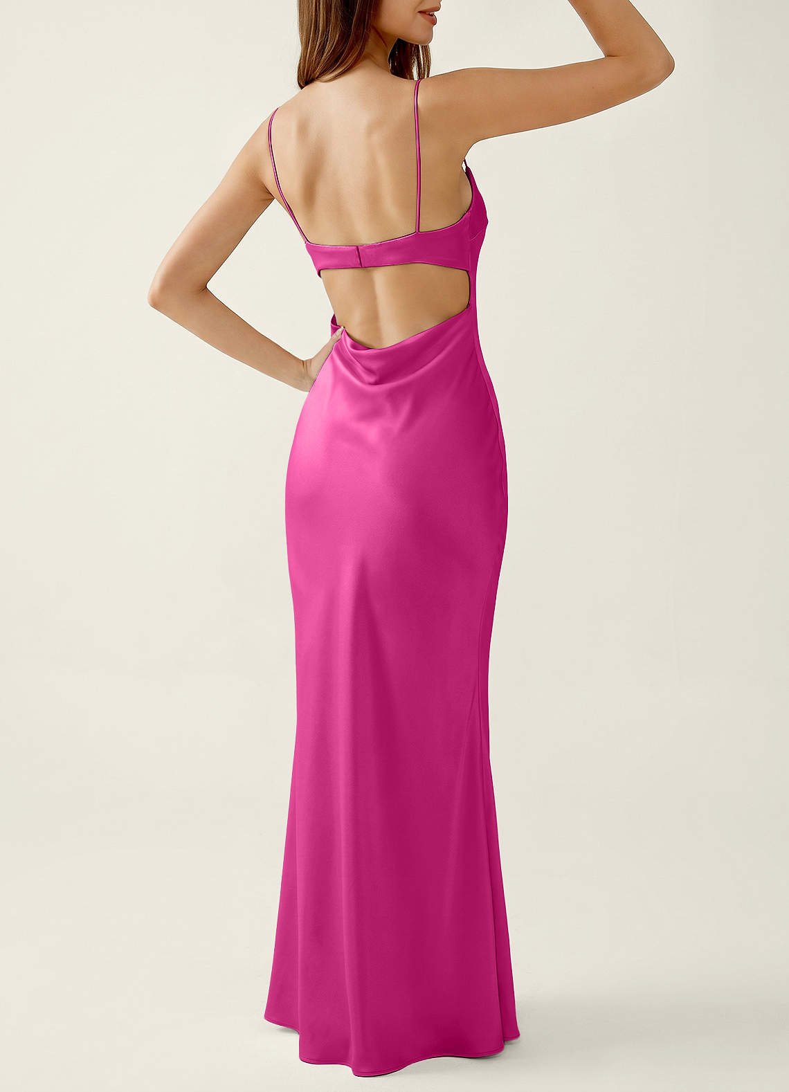 Mariannella Mermaid Open-Back Satin Prom Dress in Hot Pink