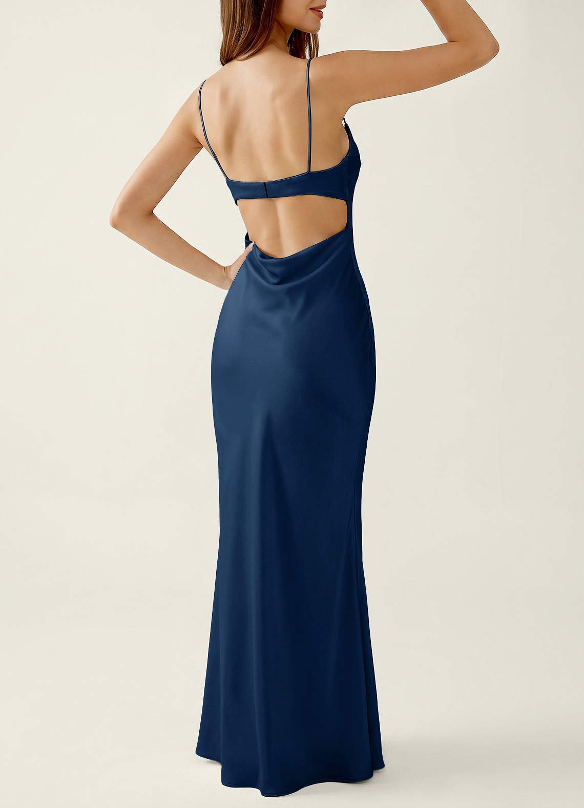 Mariannella Mermaid Open-Back Satin Prom Dress in Navy