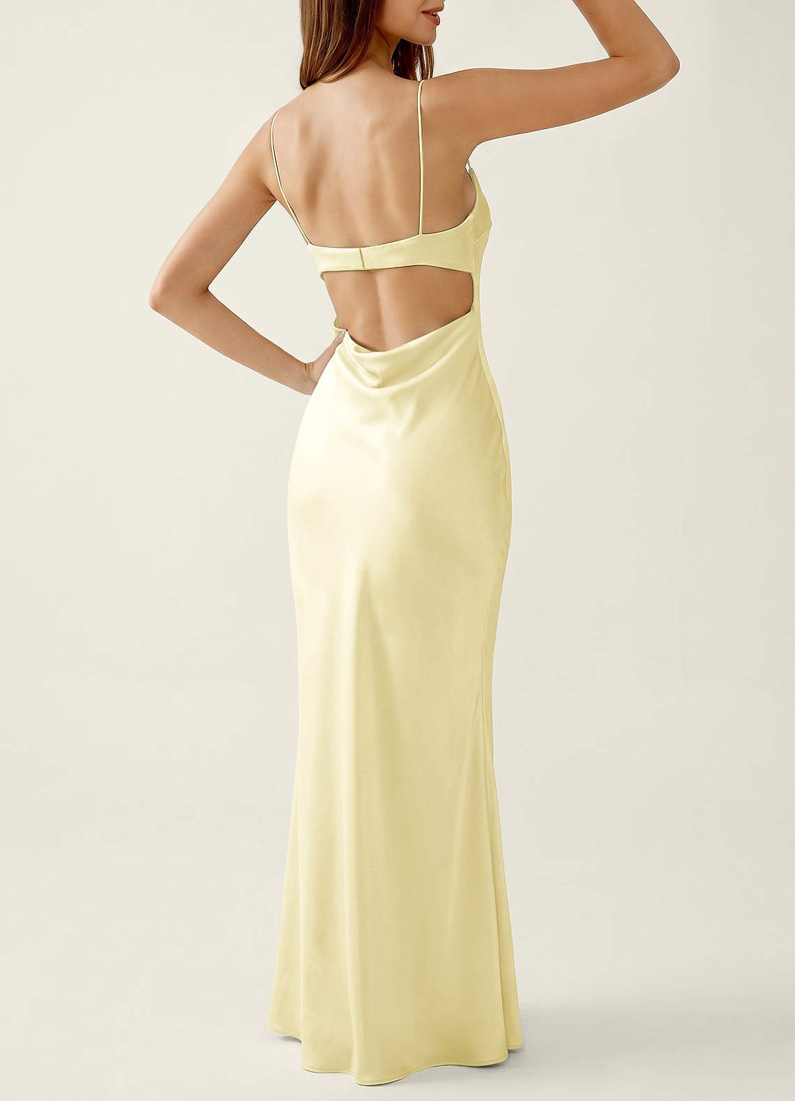 Mariannella Mermaid Open-Back Satin Prom Dress in Lemon Sorbet