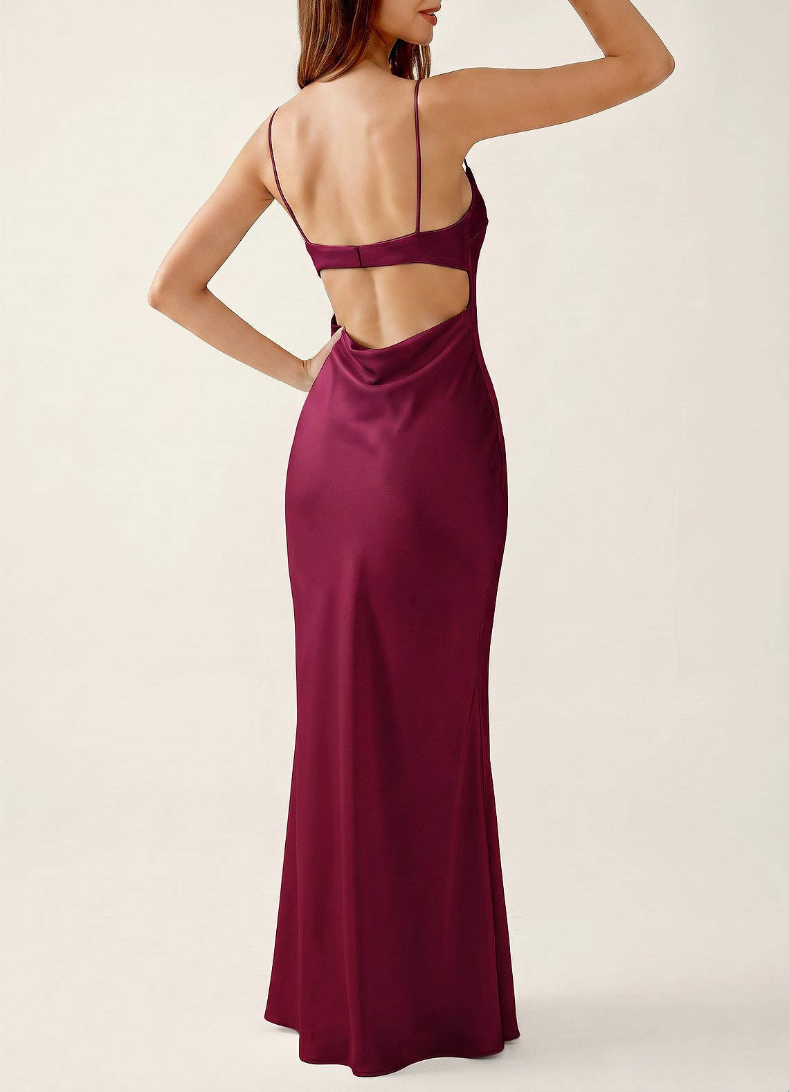 Mariannella Mermaid Open-Back Satin Prom Dress in Merlot