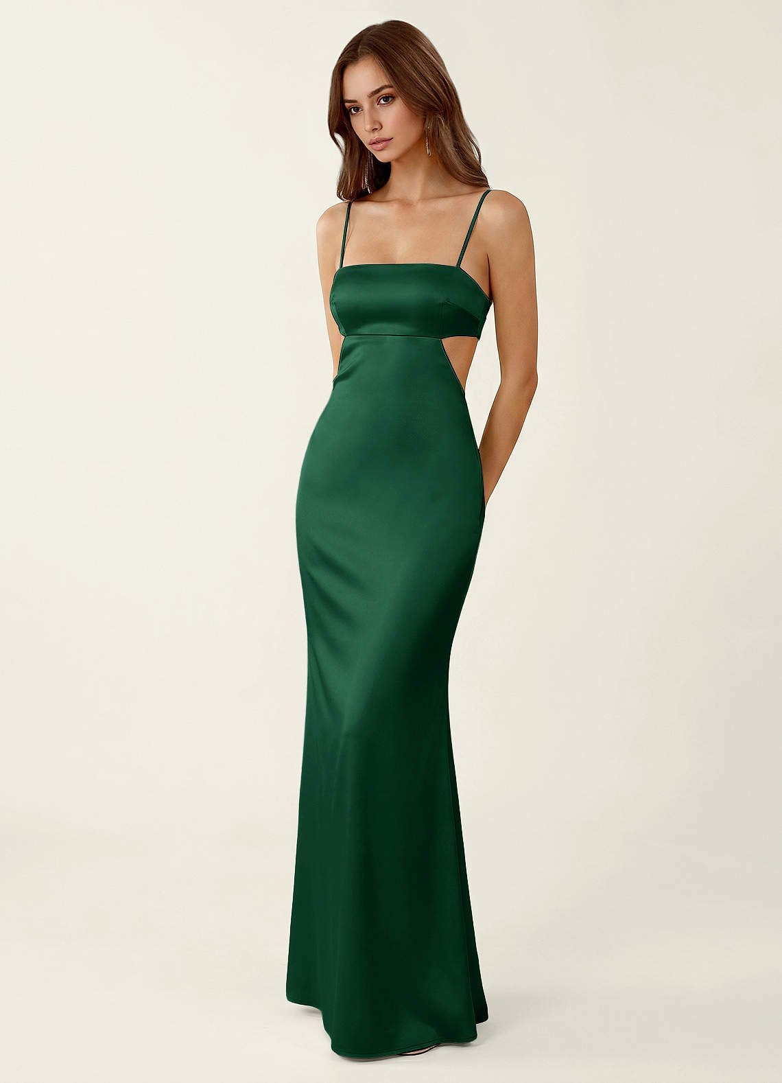 Mariannella Mermaid Open-Back Satin Prom Dress in Emerald Green