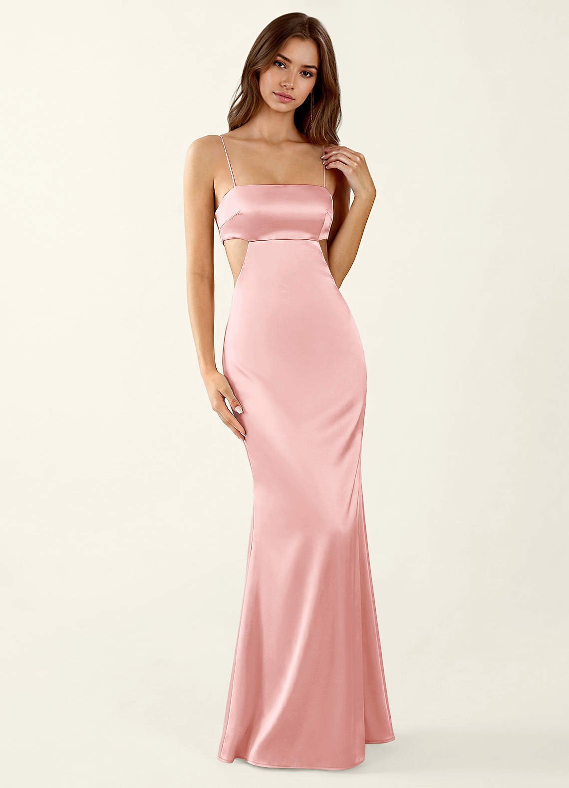 Mariannella Mermaid Open-Back Satin Prom Dress in Haze Pink