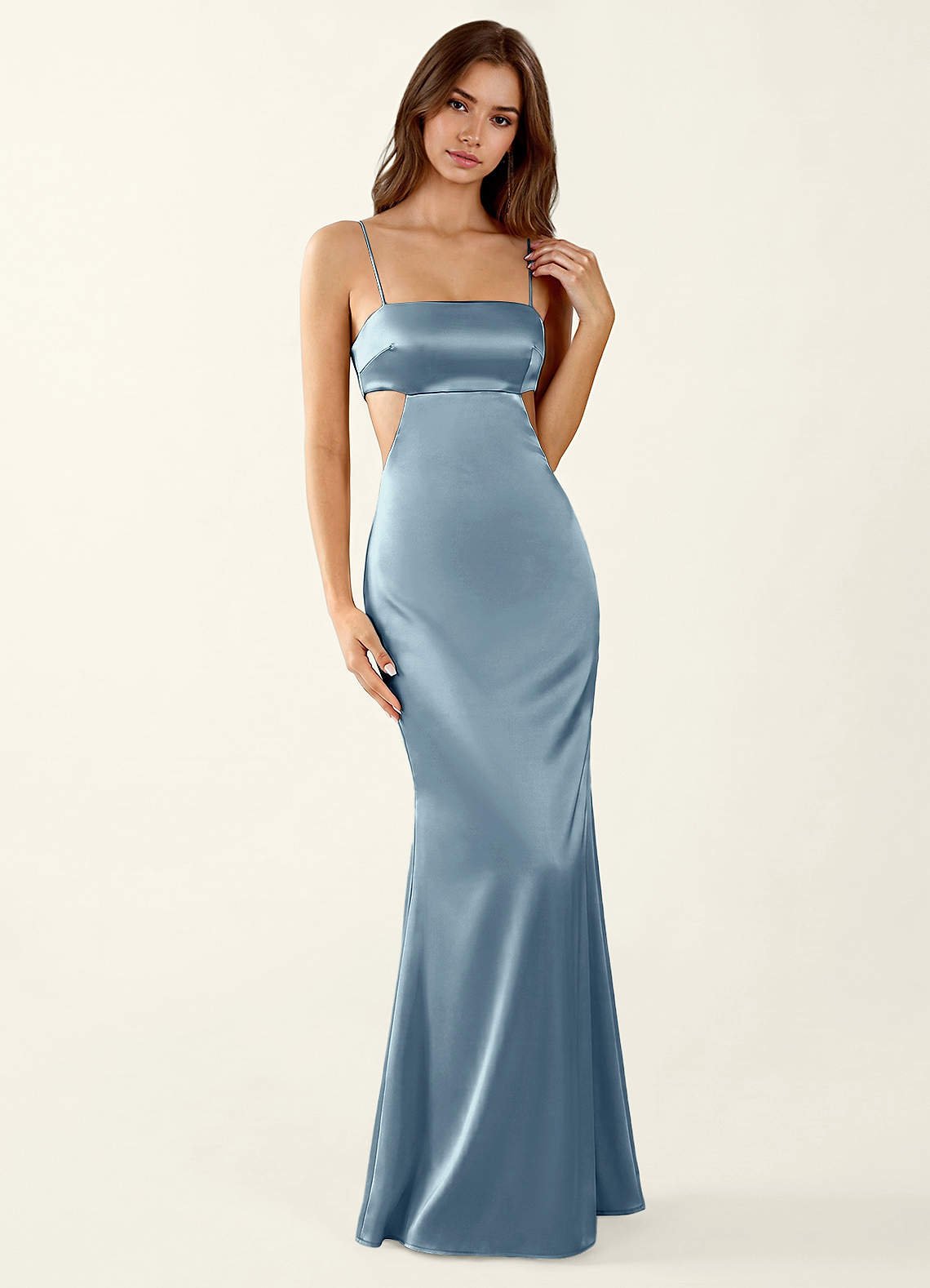 Mariannella Mermaid Open-Back Satin Prom Dress in Haze Pink