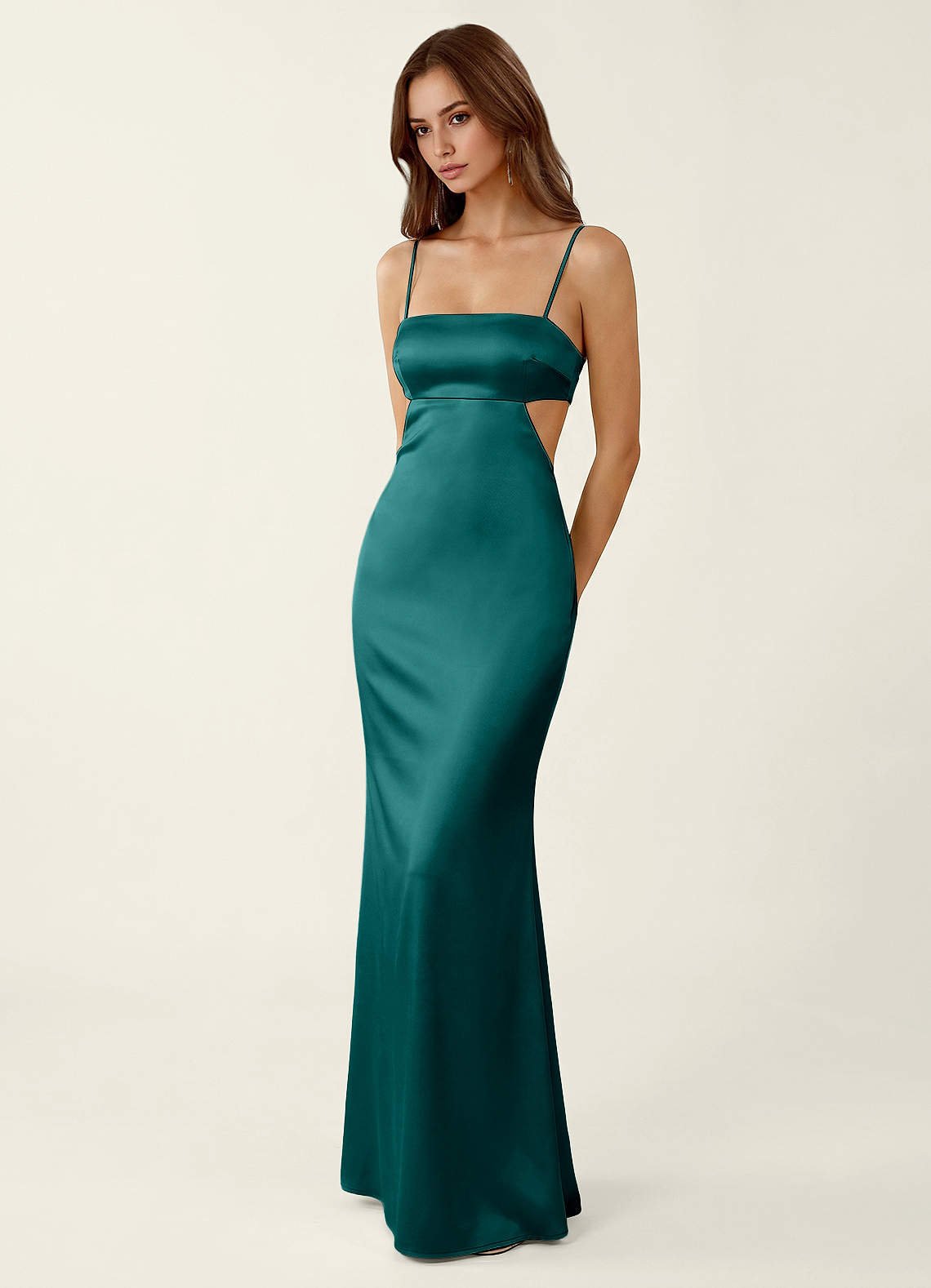 Mariannella Mermaid Open-Back Satin Prom Dress in Peacock
