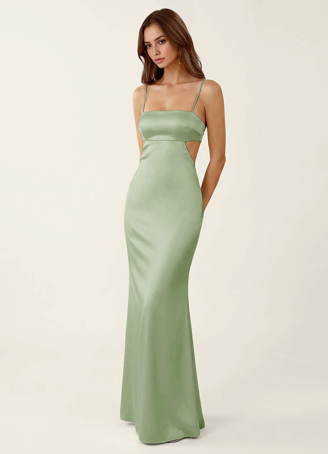Mariannella Mermaid Open-Back Satin Prom Dress in Light Green