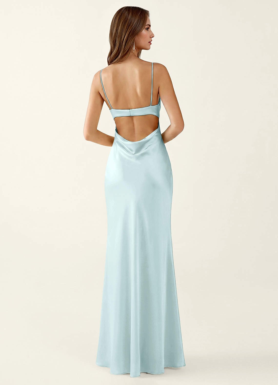 Mariannella Mermaid Open-Back Satin Prom Dress in Mist