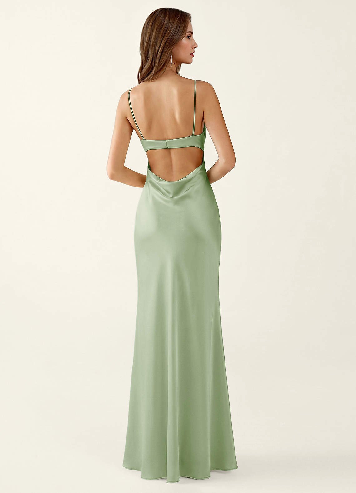 Mariannella Mermaid Open-Back Satin Prom Dress in Light Green