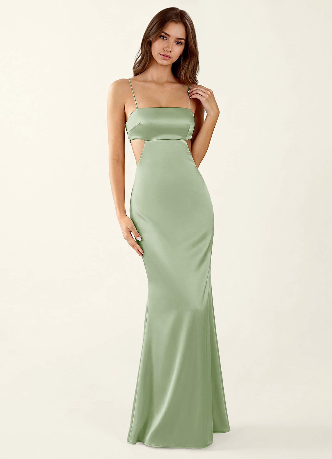 Mariannella Mermaid Open-Back Satin Prom Dress in Haze Pink