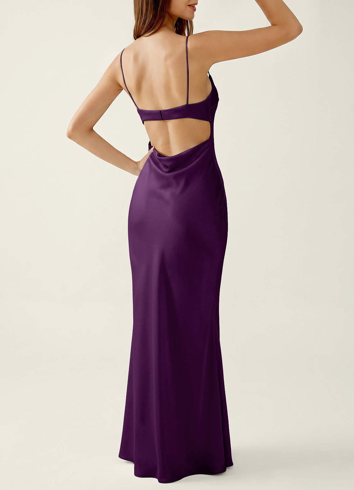 Mariannella Mermaid Open-Back Satin Prom Dress in Grape