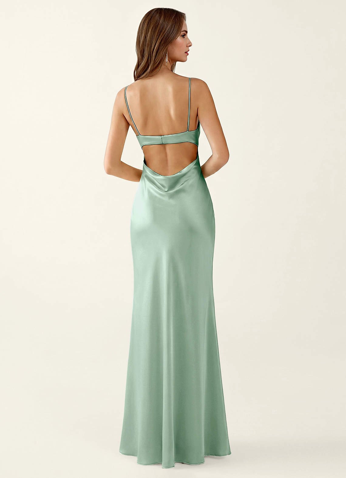 Mariannella Mermaid Open-Back Satin Prom Dress in Agave Green