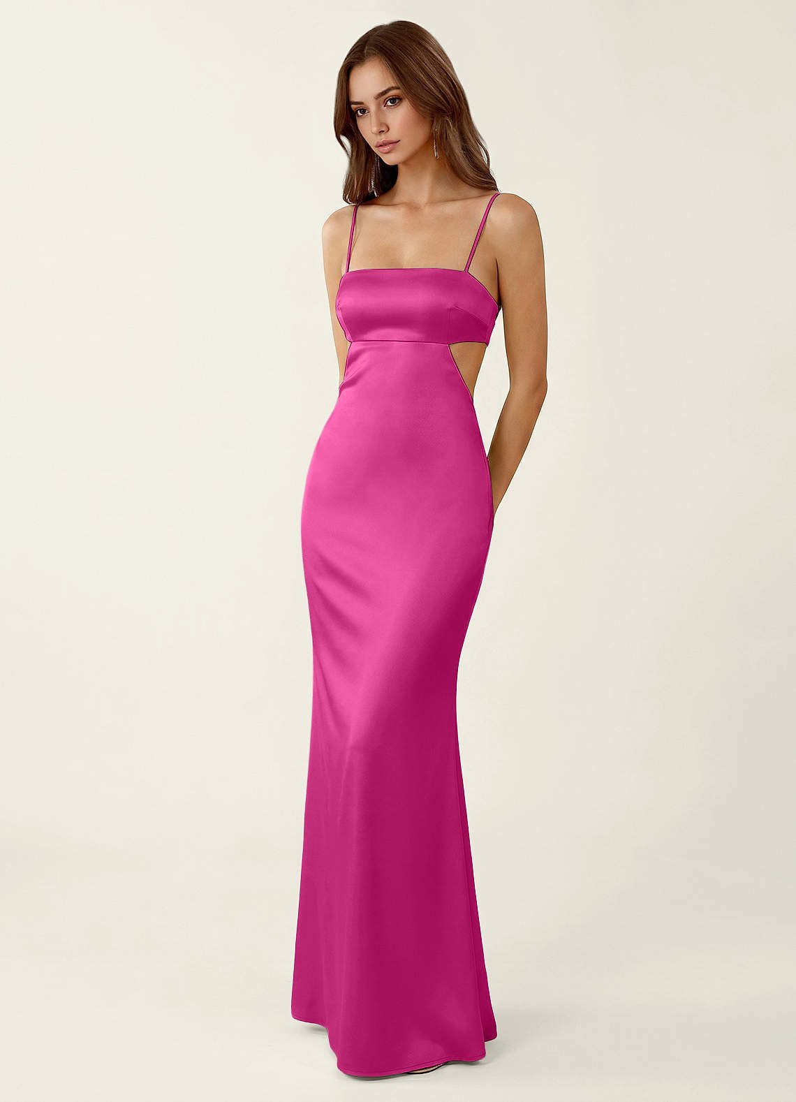 Mariannella Mermaid Open-Back Satin Prom Dress in Hot Pink