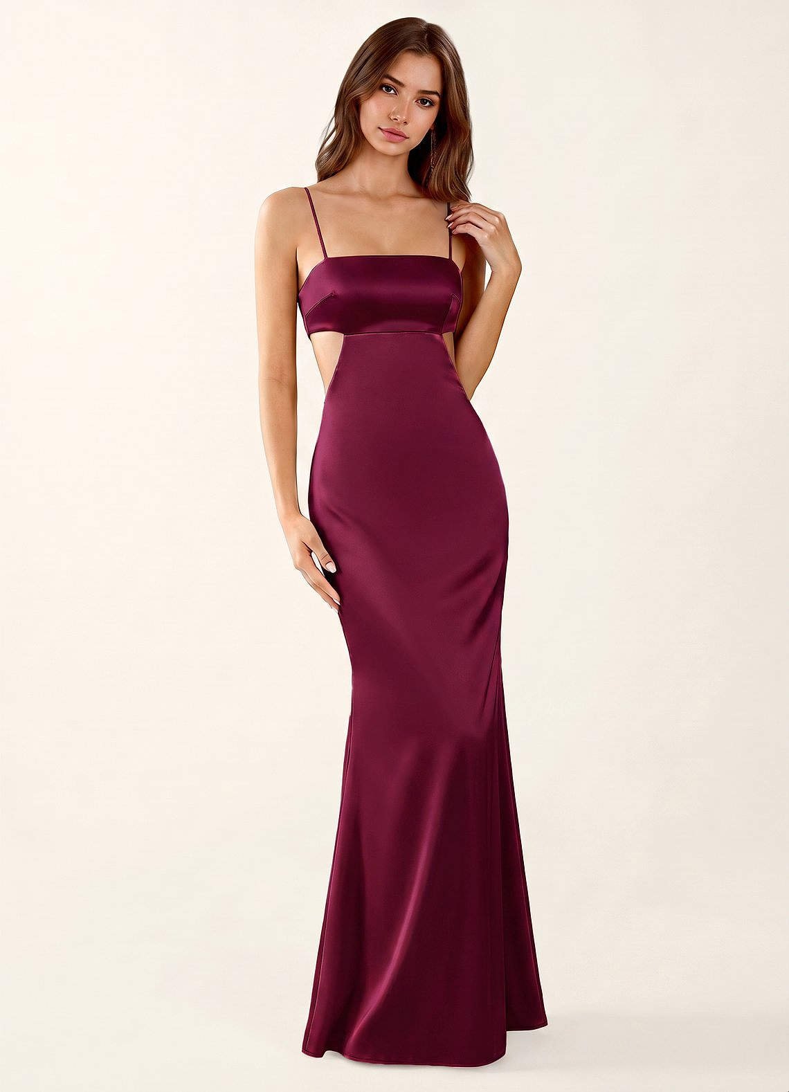 Mariannella Mermaid Open-Back Satin Prom Dress in Haze Pink