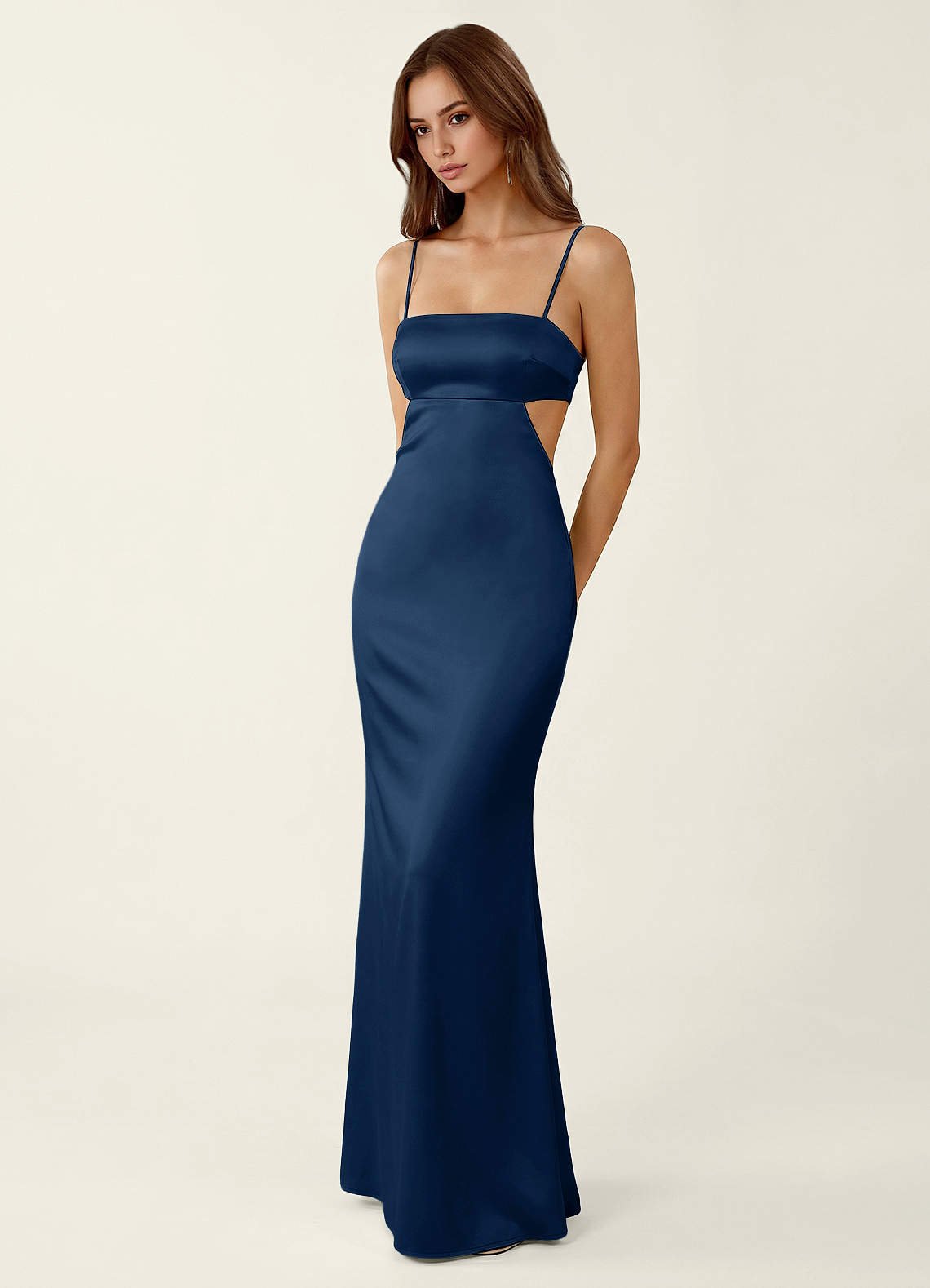 Mariannella Mermaid Open-Back Satin Prom Dress in Navy