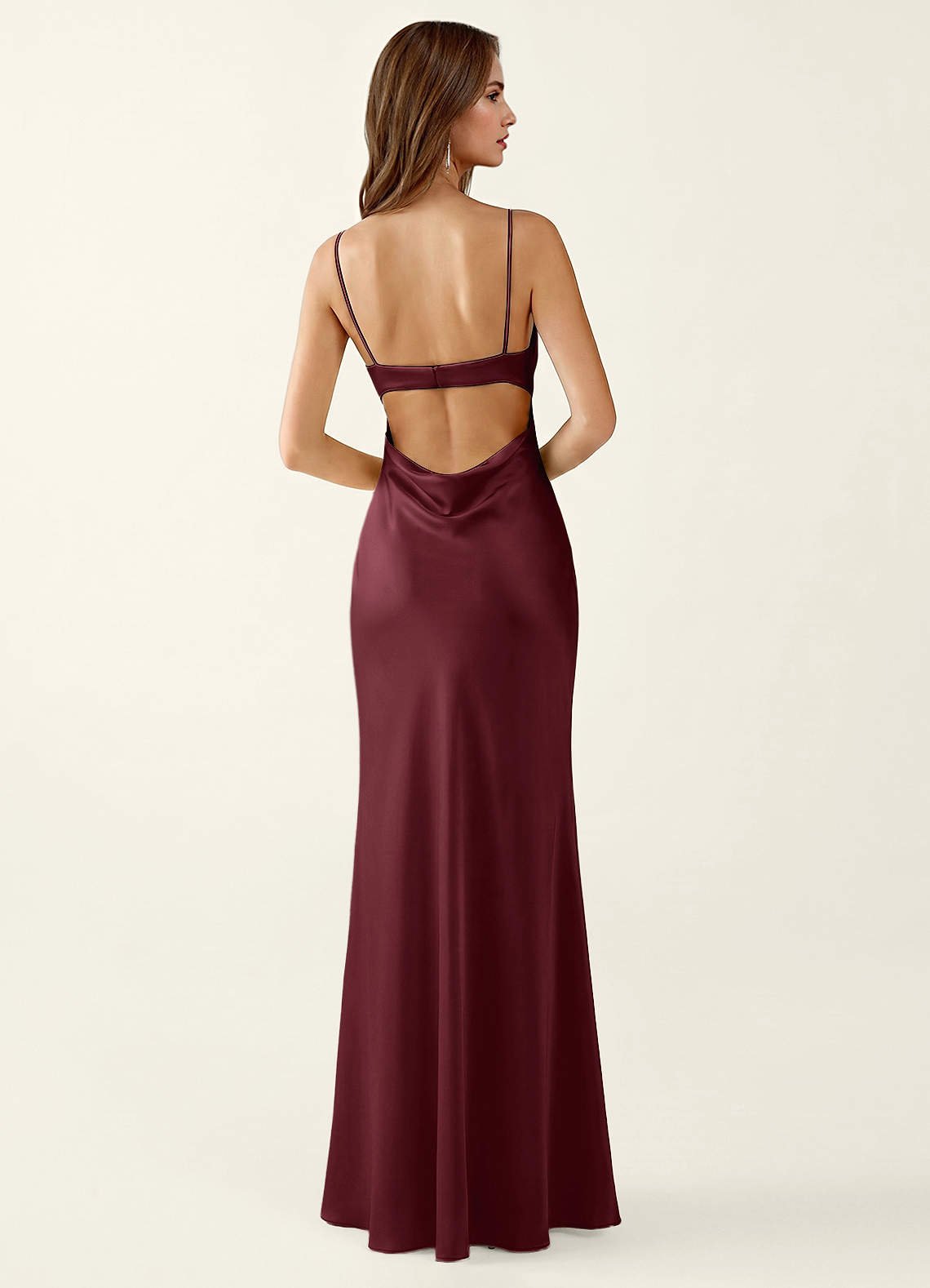 Mariannella Mermaid Open-Back Satin Prom Dress in Wine