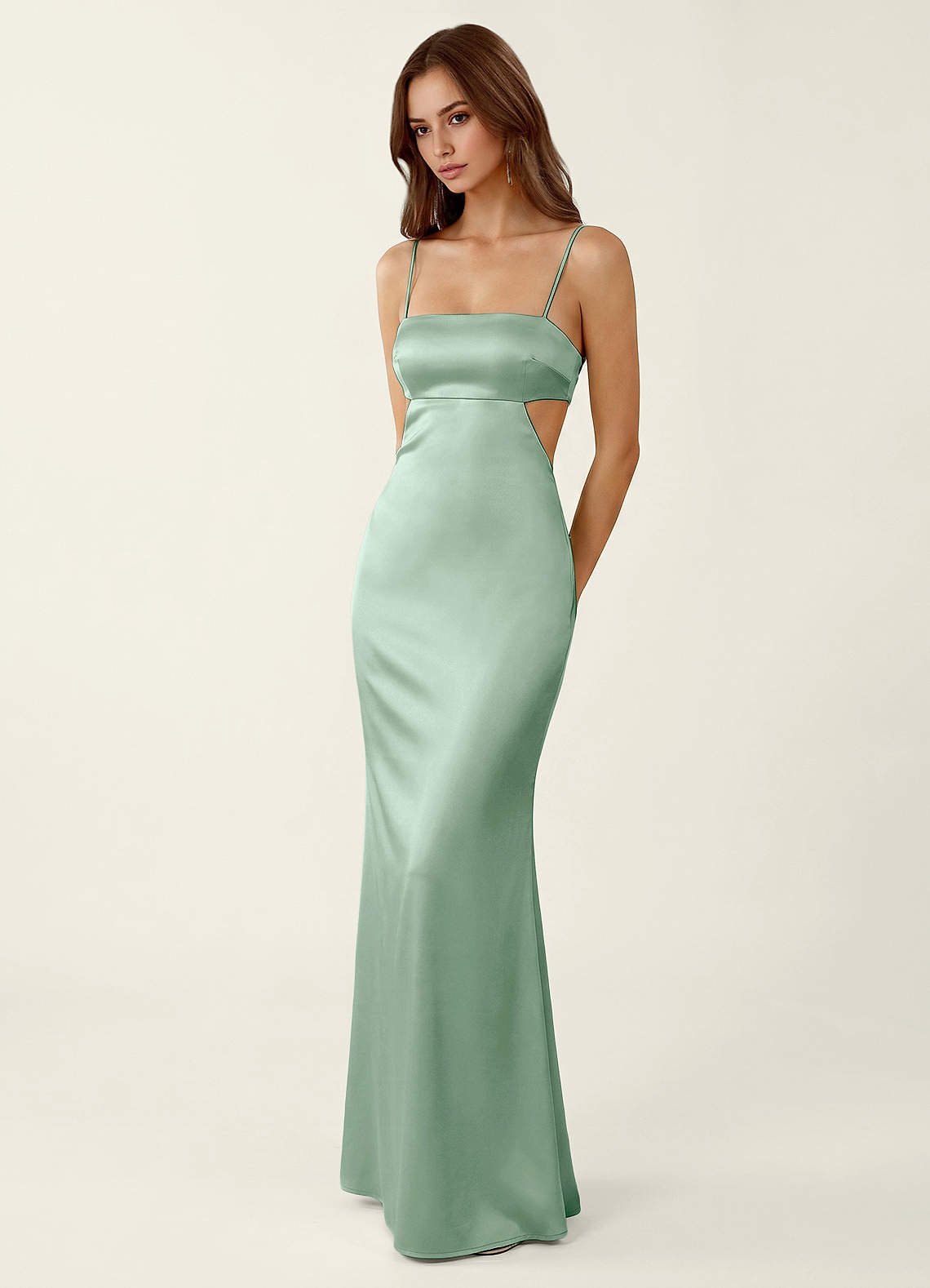 Mariannella Mermaid Open-Back Satin Prom Dress in Agave Green