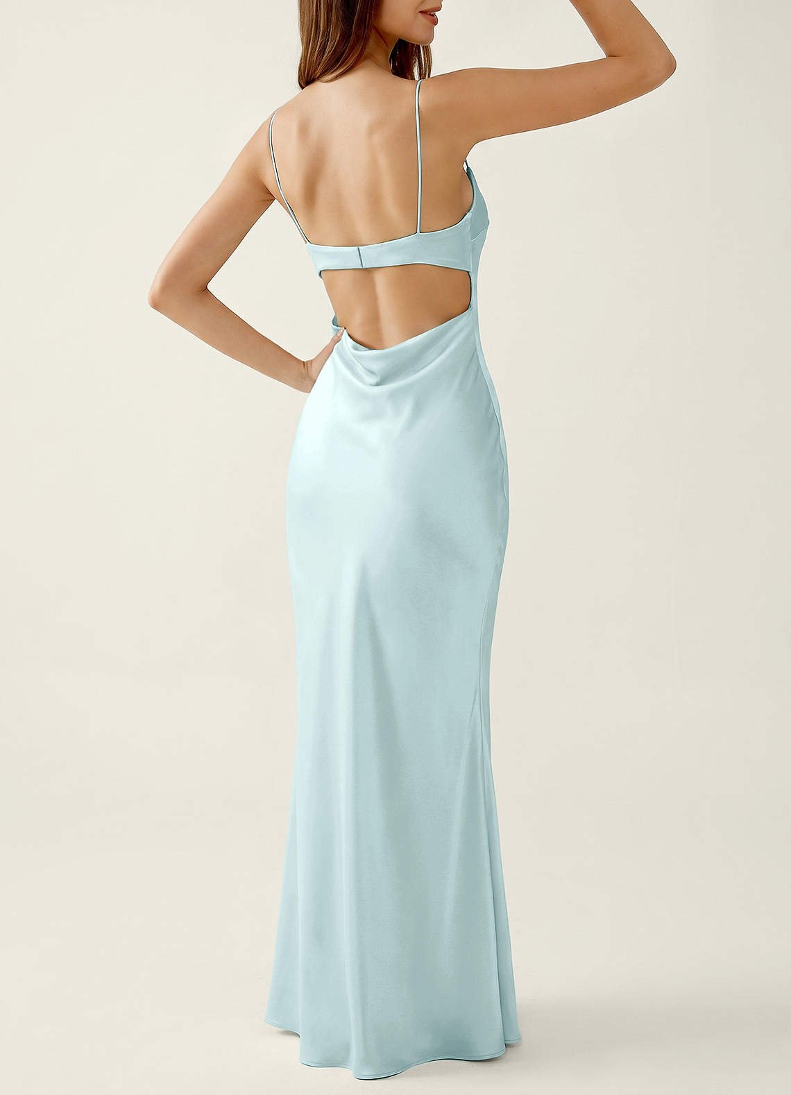 Mariannella Mermaid Open-Back Satin Prom Dress in Mist