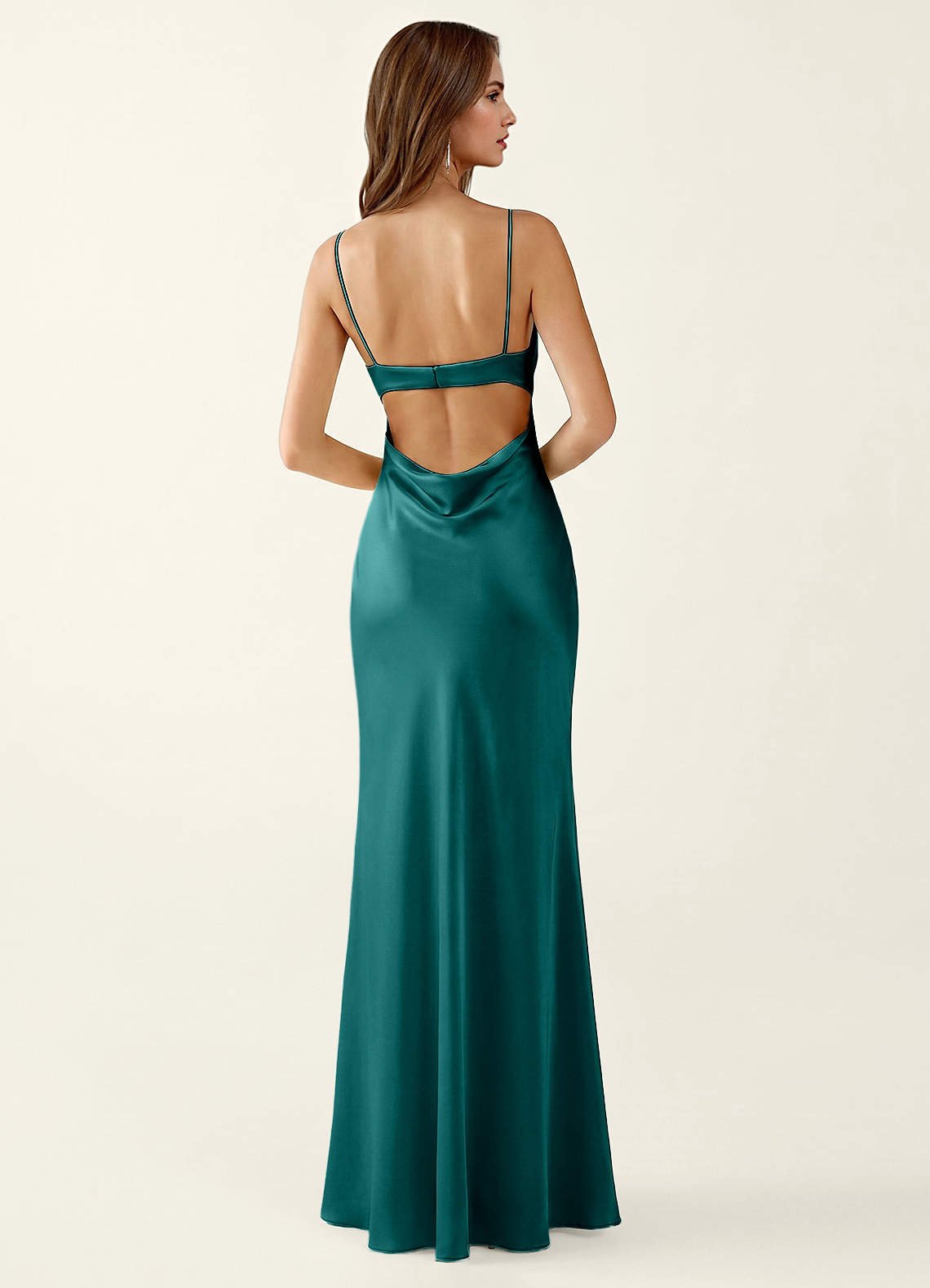 Mariannella Mermaid Open-Back Satin Prom Dress in Peacock