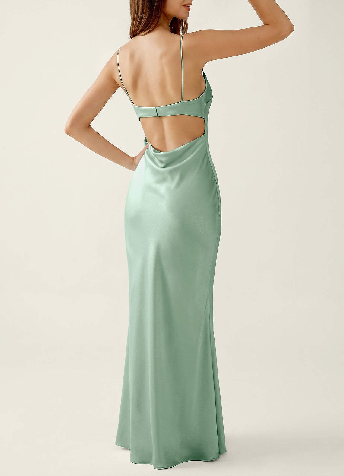 Mariannella Mermaid Open-Back Satin Prom Dress in Agave Green