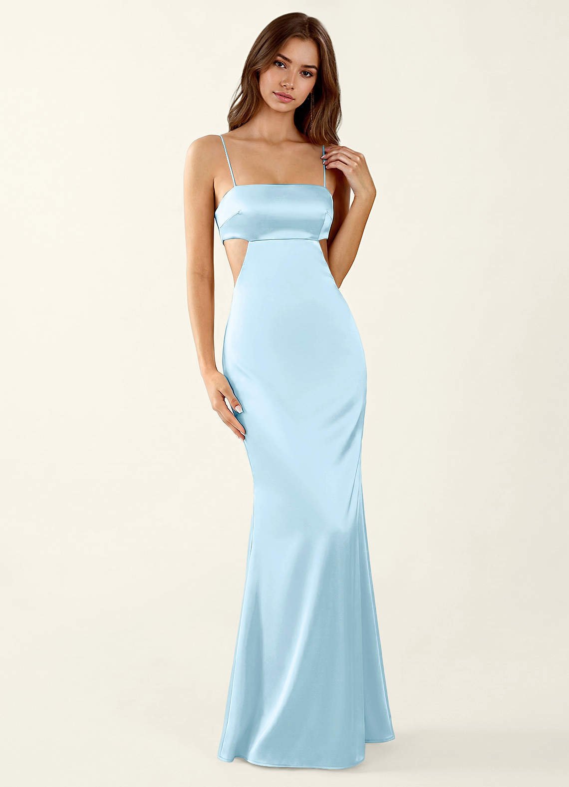 Mariannella Mermaid Open-Back Satin Prom Dress in Haze Pink