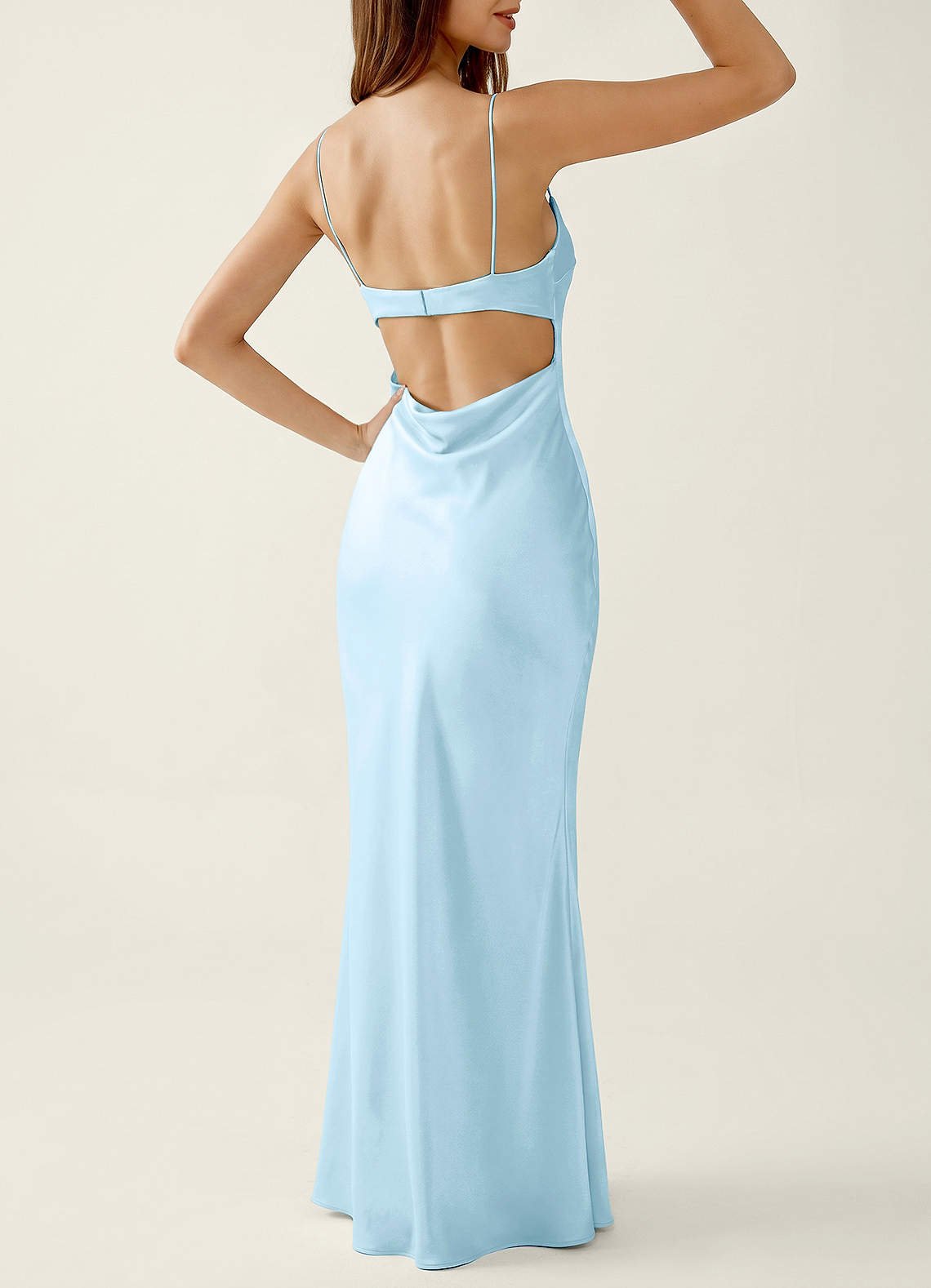 Mariannella Mermaid Open-Back Satin Prom Dress in Sky Blue