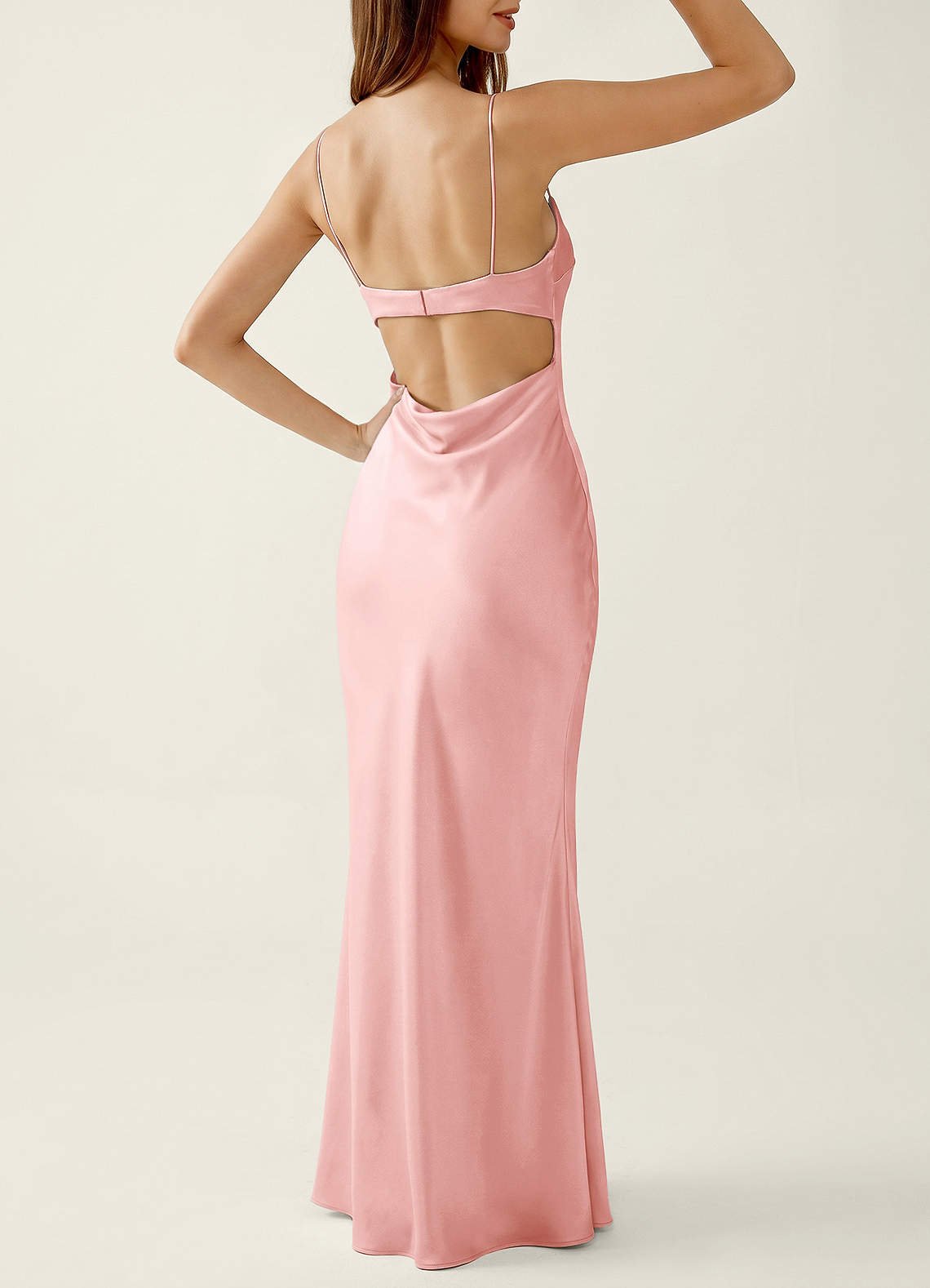 Mariannella Mermaid Open-Back Satin Prom Dress in Haze Pink