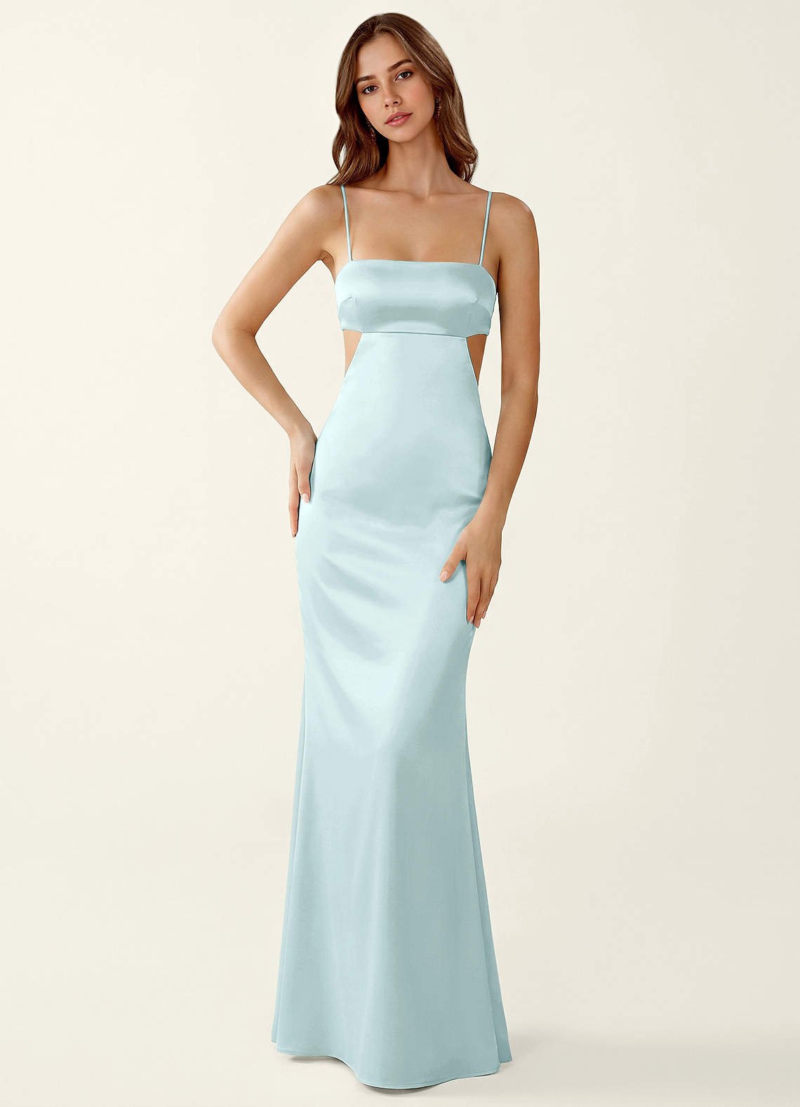 Mariannella Mermaid Open-Back Satin Prom Dress in Mist