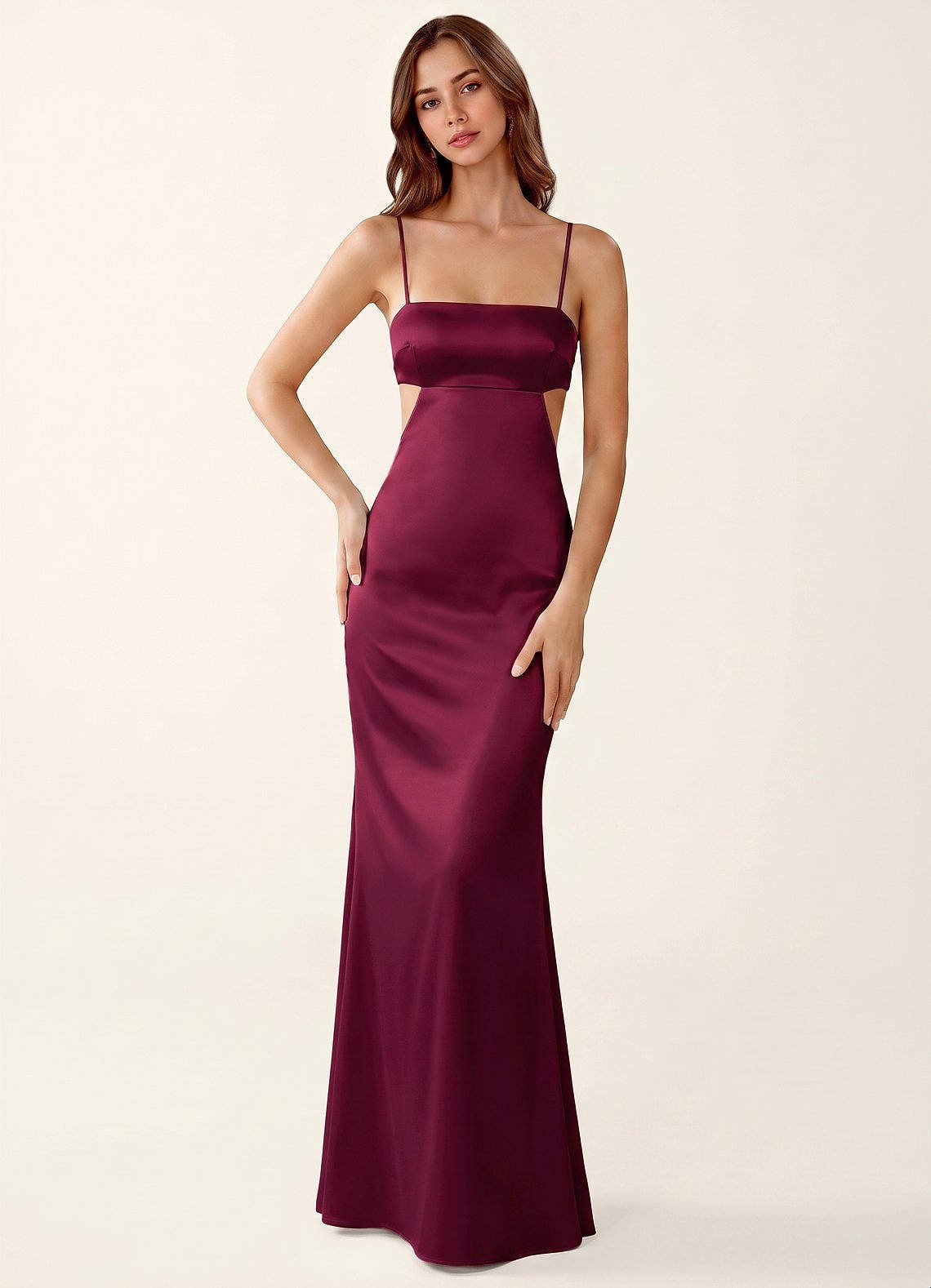 Mariannella Mermaid Open-Back Satin Prom Dress in Merlot