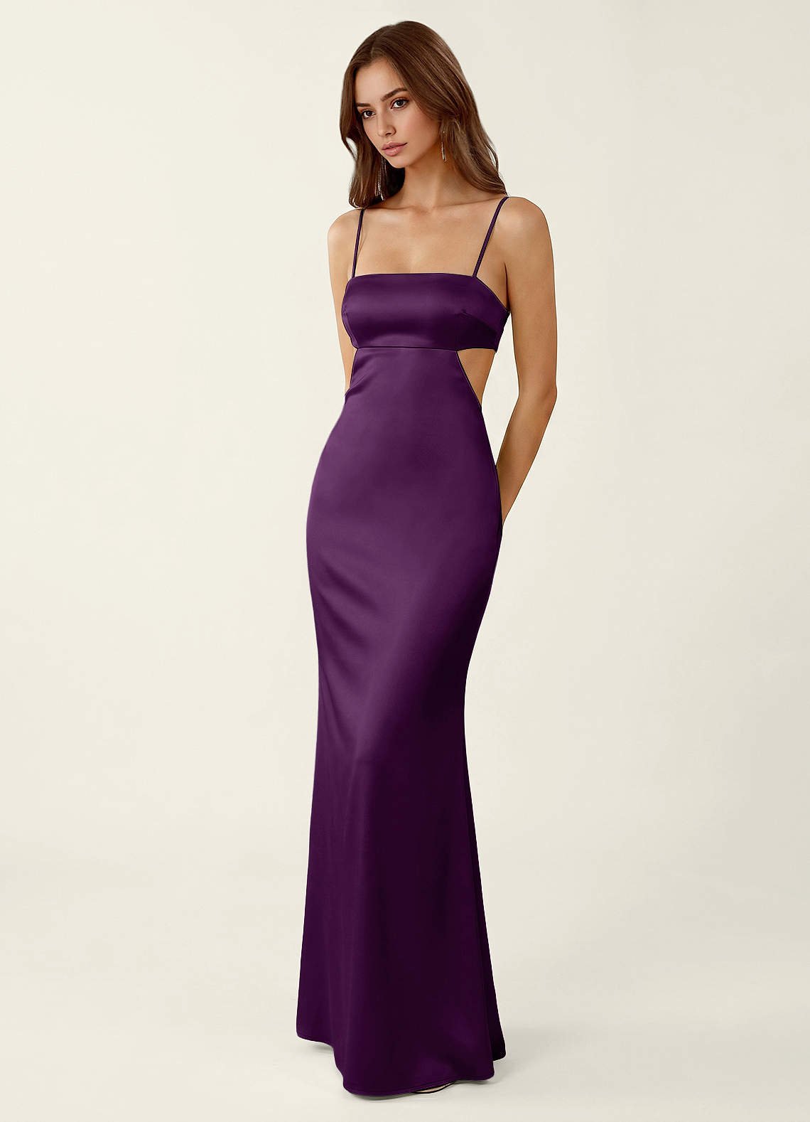 Mariannella Mermaid Open-Back Satin Prom Dress in Grape