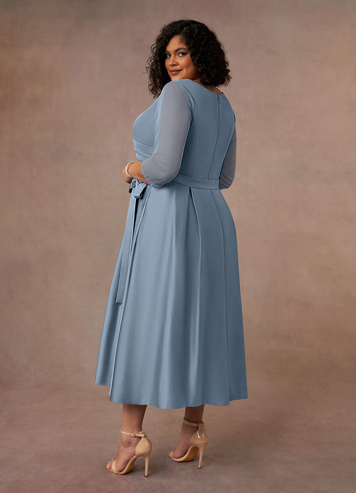 Maritza A-Line V-Neck Mesh and Matte Satin Mother of the Bride Dress