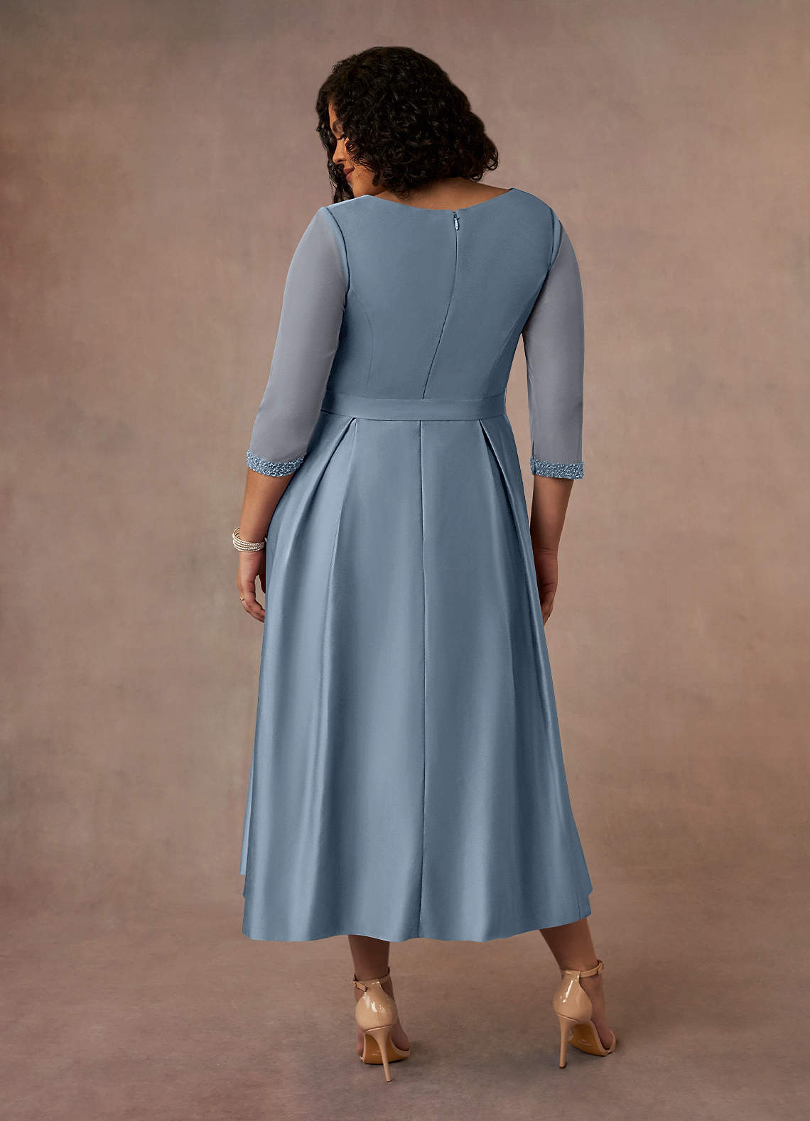 Maritza A-Line V-Neck Mesh and Matte Satin Mother of the Bride Dress