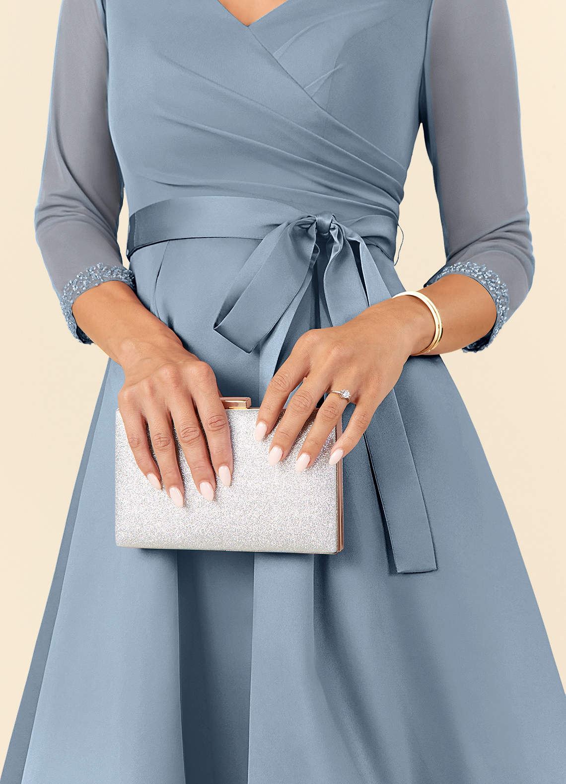 Maritza A-Line V-Neck Mesh and Matte Satin Mother of the Bride Dress