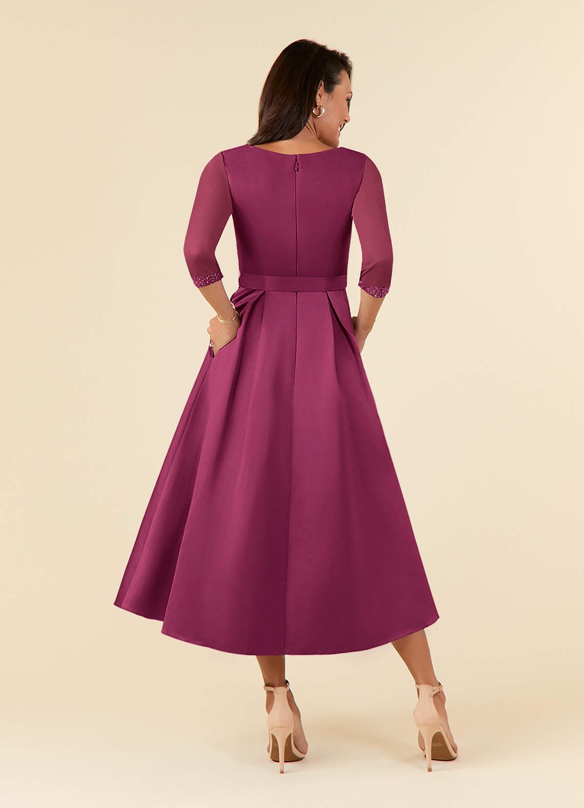 Maritza A-Line V-Neck Mesh and Matte Satin Mother of the Bride Dress in Rust