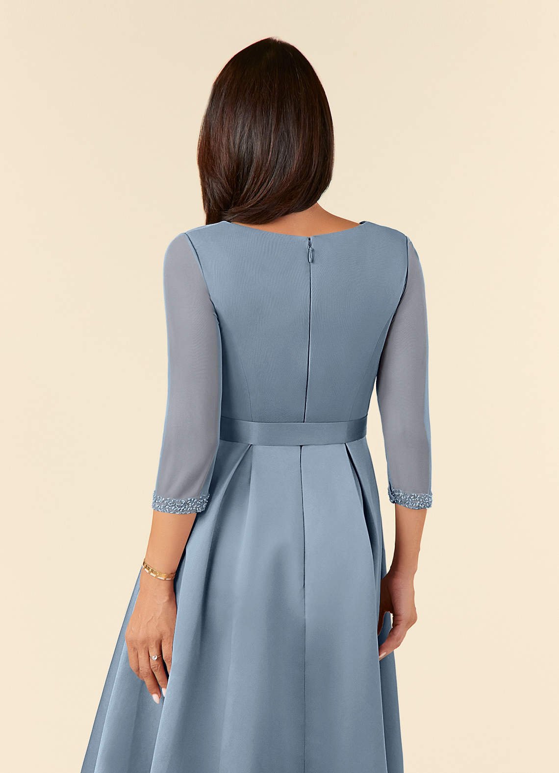 Maritza A-Line V-Neck Mesh and Matte Satin Mother of the Bride Dress