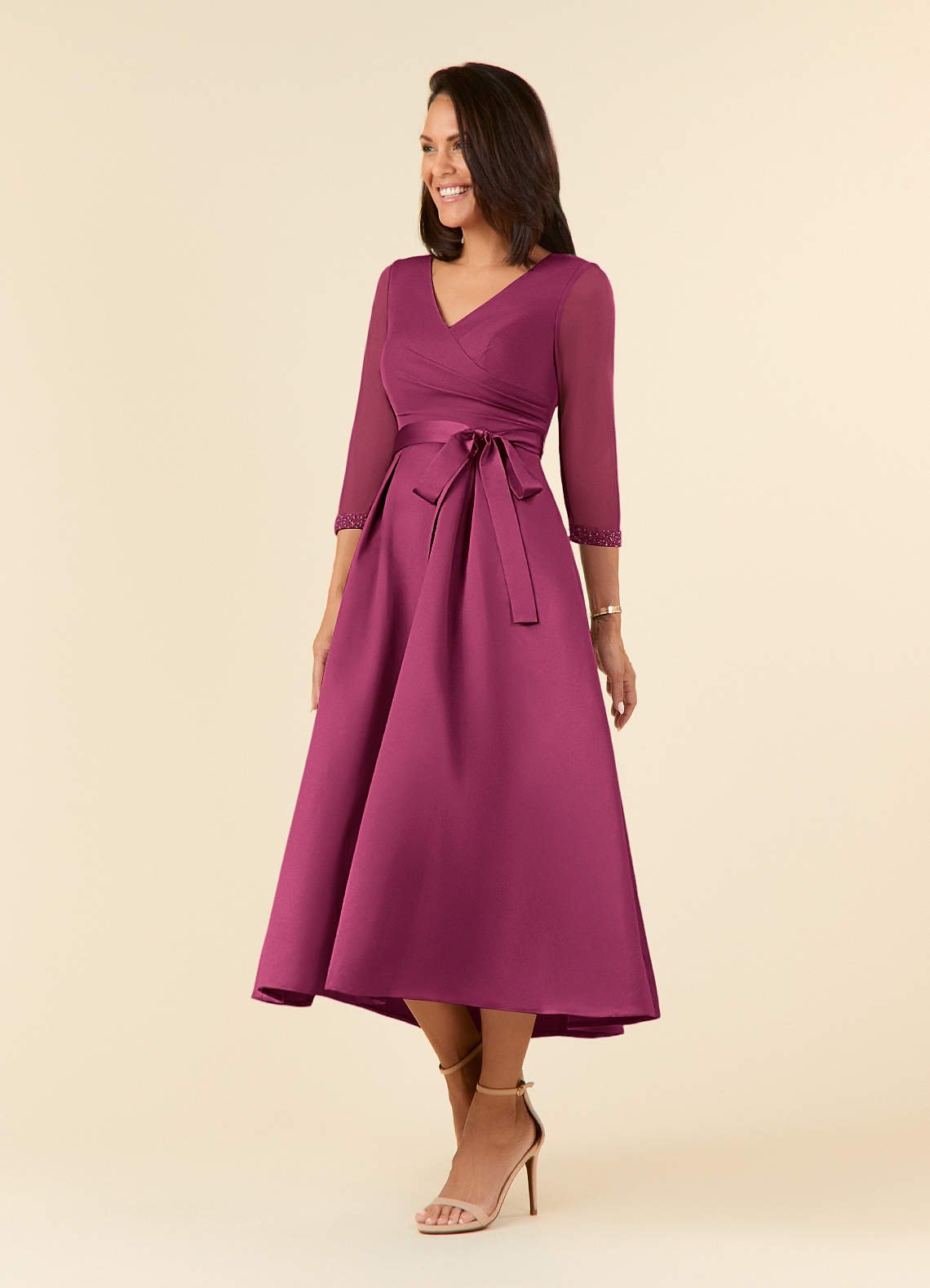 Maritza A-Line V-Neck Mesh and Matte Satin Mother of the Bride Dress in Rust