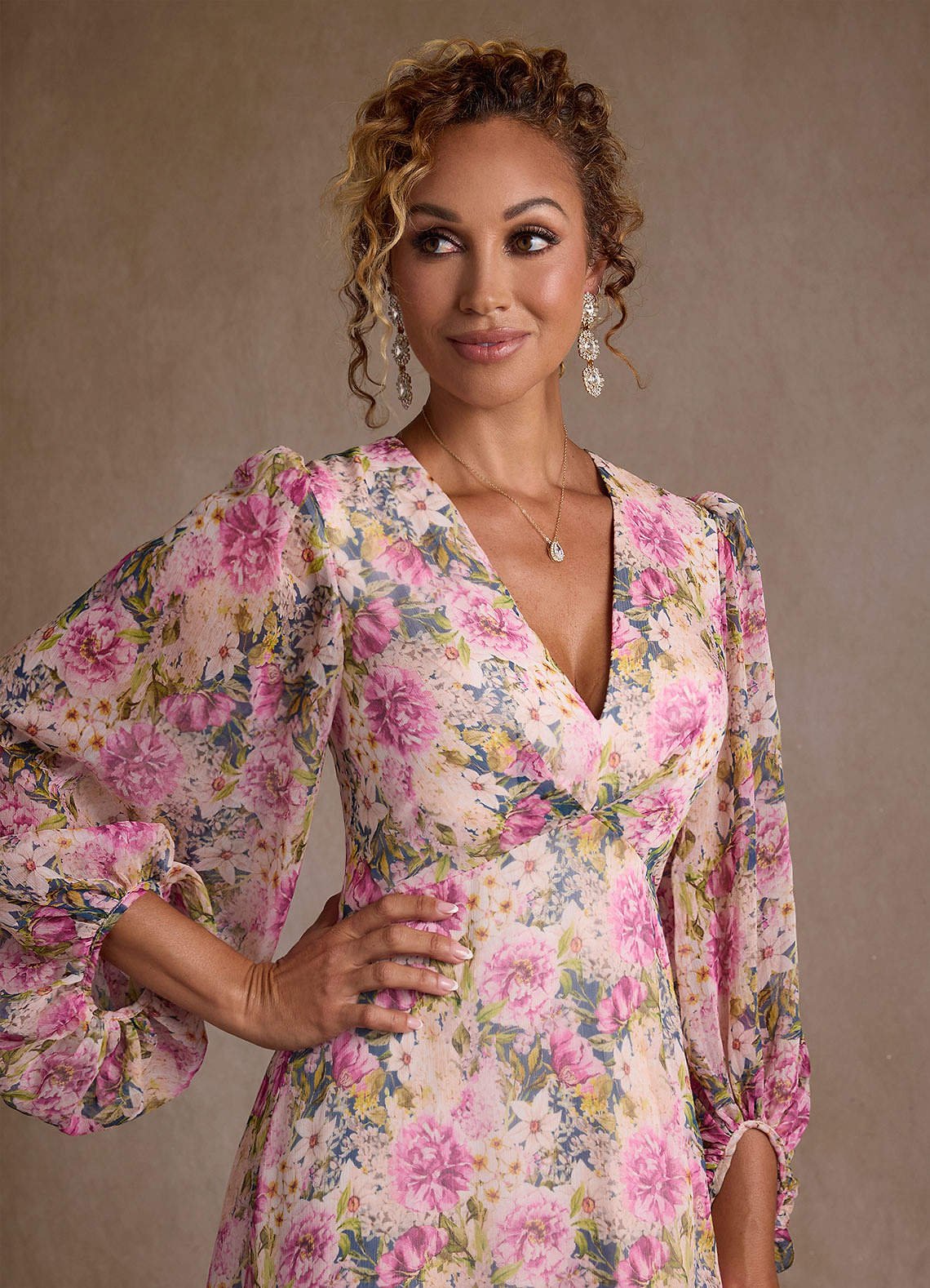Marlo A-Line V-Neck Chiffon Mother of the Bride Dress in Lavender Floral