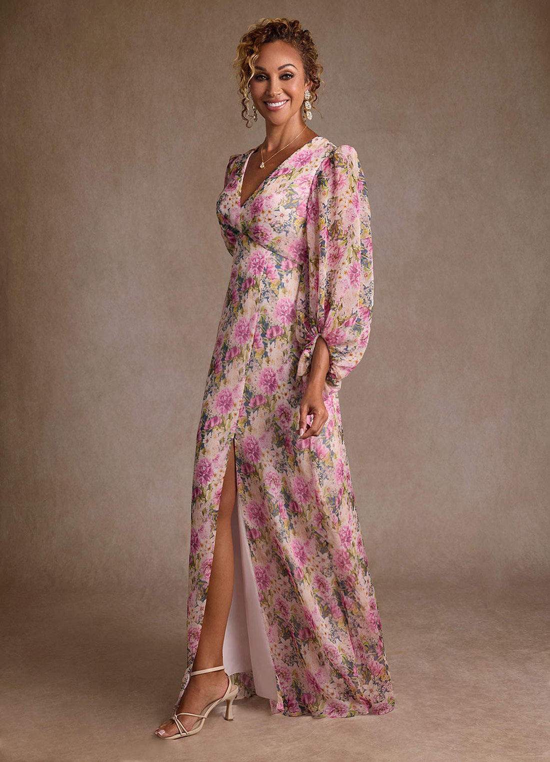 Marlo A-Line V-Neck Chiffon Mother of the Bride Dress in Lavender Floral