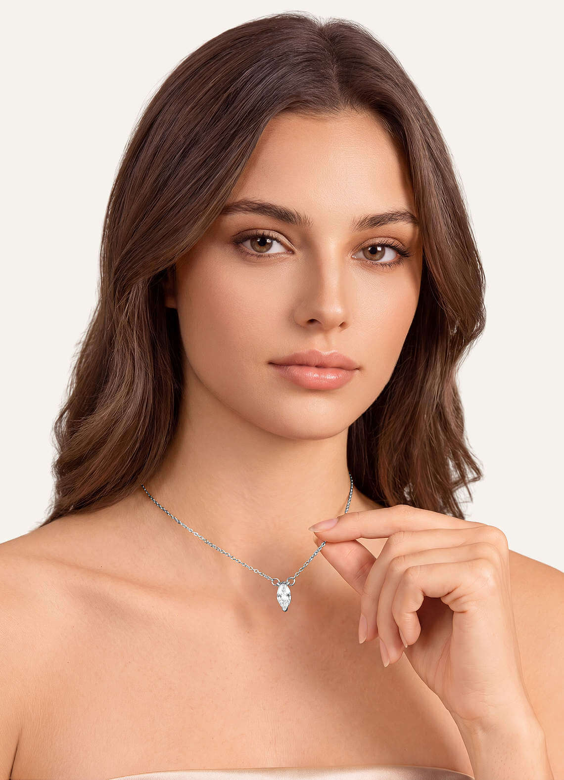 Marquise Zirconia Pendant Necklace — Silver — 图 4/10