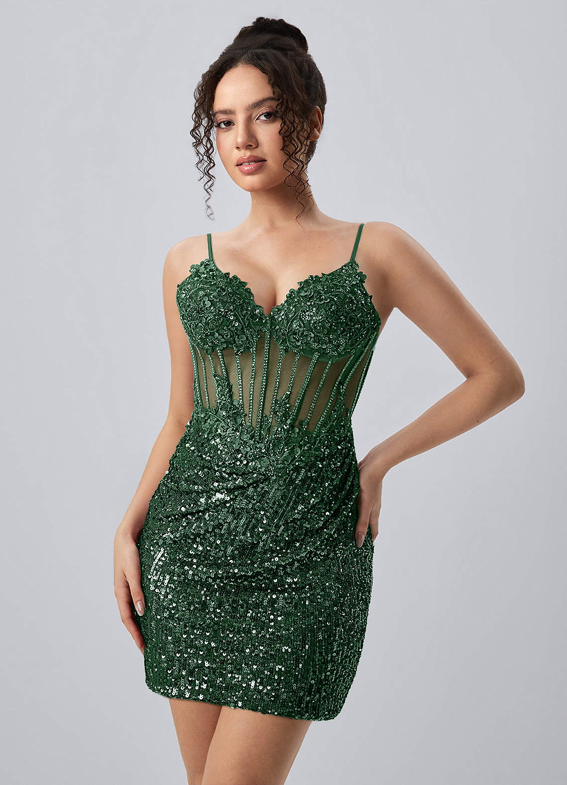 Martine Bodycon Mini V-Neck Sequin Mesh Prom Dress in black