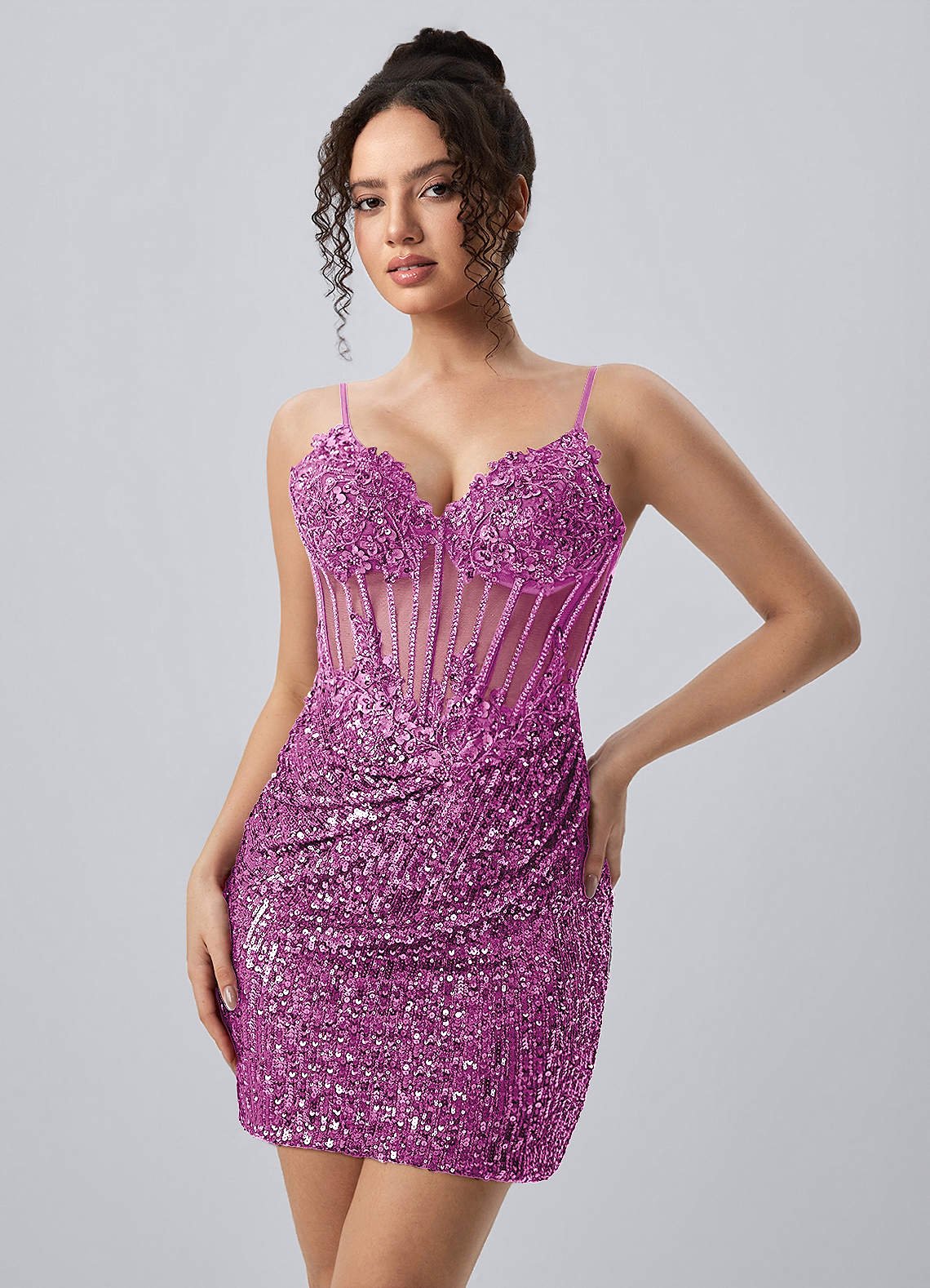 Martine Bodycon Mini V-Neck Sequin Mesh Prom Dress in black