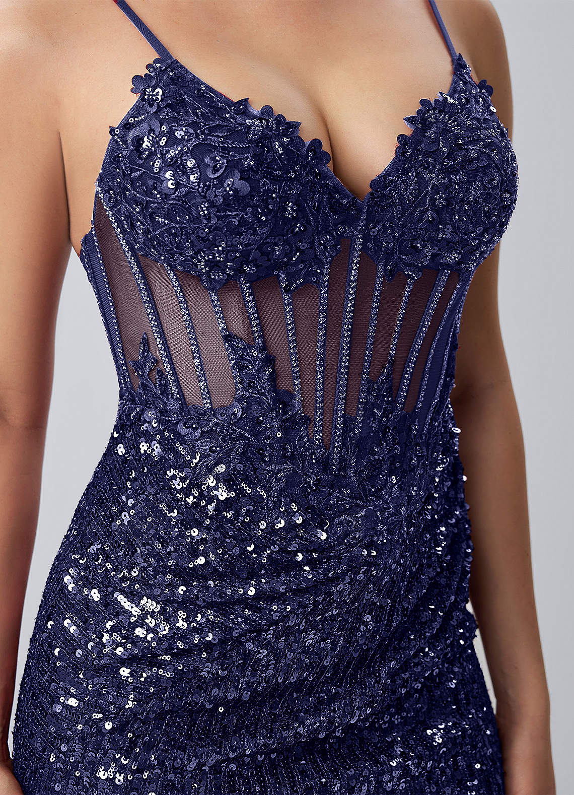Martine Bodycon Mini V-Neck Sequin Mesh Prom Dress in Navy