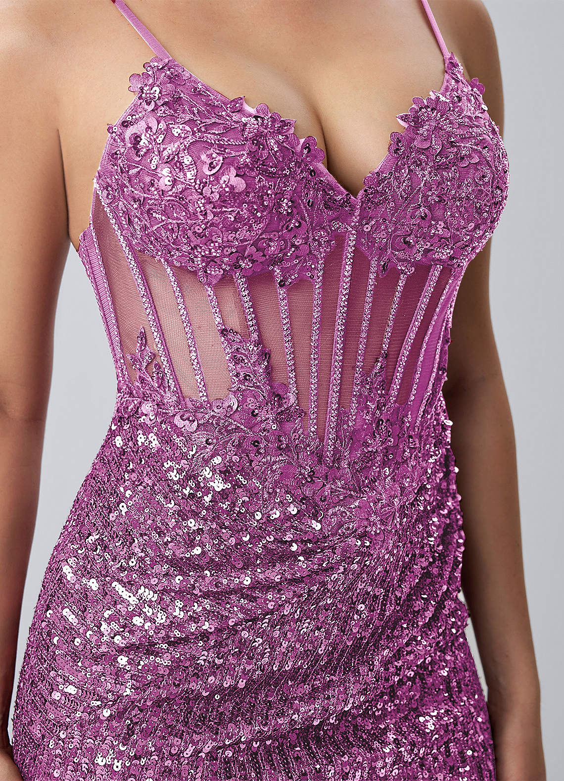 Martine Bodycon Mini V-Neck Sequin Mesh Prom Dress in Purple